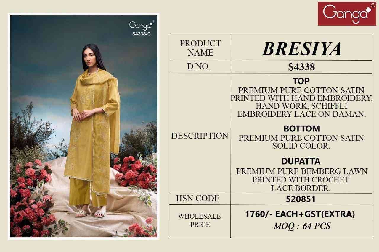 Bresiya-4338 By Ganga Fashion 4338-A To 4338-D Series Beautiful Festive Suits Stylish Colorful Fancy Casual Wear & Ethnic Wear Premium Cotton Satin Print Dresses At Wholesale Price
