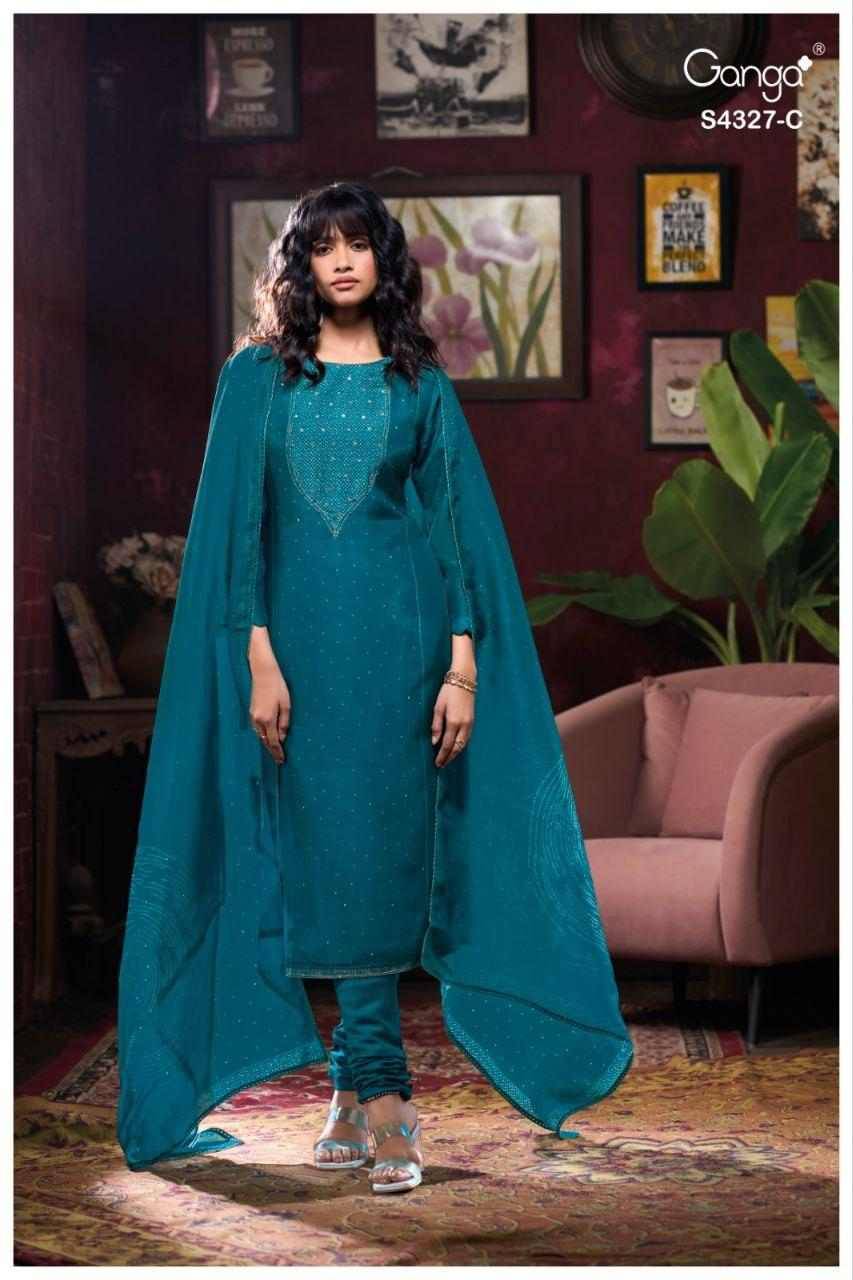 Leshya-4327 By Ganga Fashion 4327-A To 4327-D Series Beautiful Festive Suits Stylish Colorful Fancy Casual Wear & Ethnic Wear Premium Bemberg Silk Satin Print Dresses At Wholesale Price