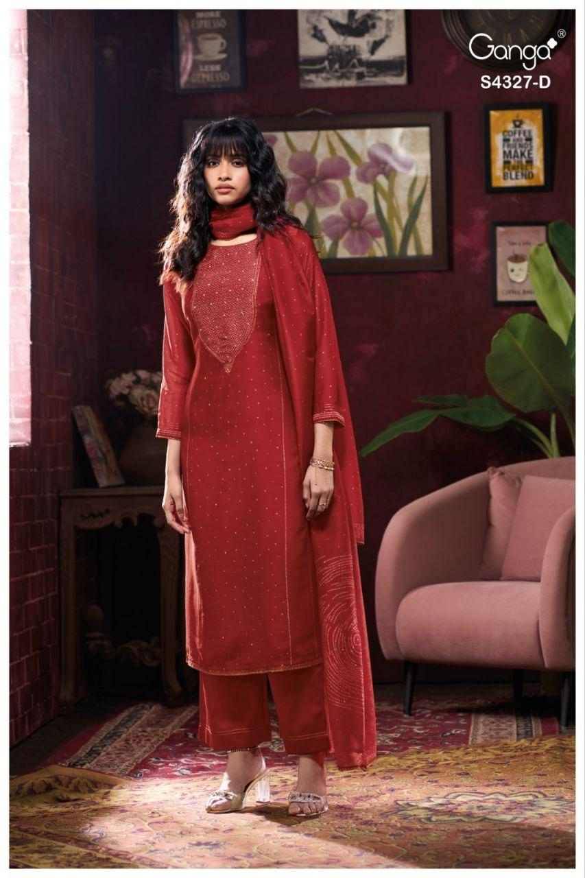 Leshya-4327 By Ganga Fashion 4327-A To 4327-D Series Beautiful Festive Suits Stylish Colorful Fancy Casual Wear & Ethnic Wear Premium Bemberg Silk Satin Print Dresses At Wholesale Price