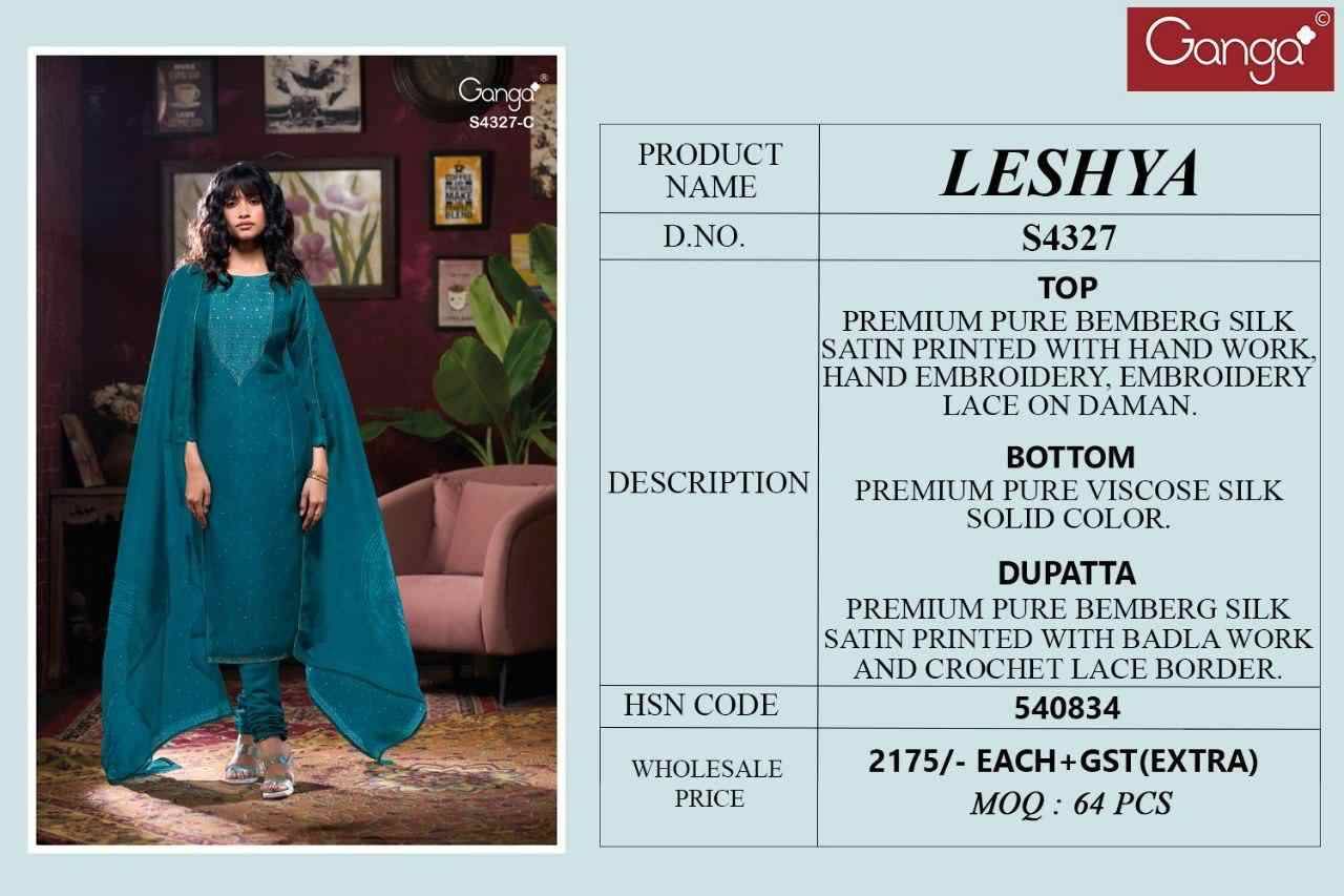 Leshya-4327 By Ganga Fashion 4327-A To 4327-D Series Beautiful Festive Suits Stylish Colorful Fancy Casual Wear & Ethnic Wear Premium Bemberg Silk Satin Print Dresses At Wholesale Price