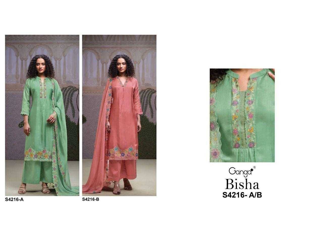 Bisha-4216 By Ganga Fashion 4216-A To 4216-B Series Beautiful Festive Suits Stylish Colorful Fancy Casual Wear & Ethnic Wear Premium Bemberg Print Dresses At Wholesale Price