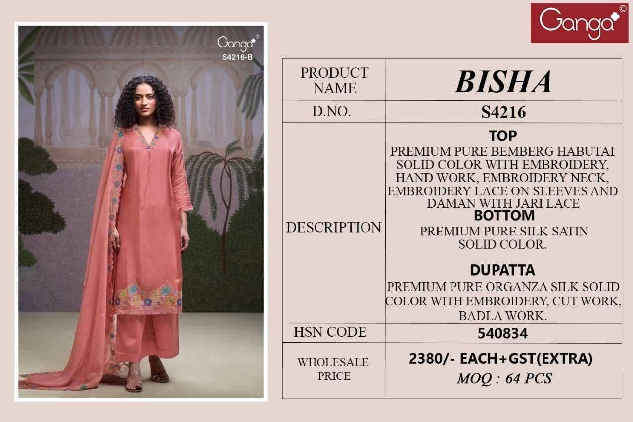 Bisha-4216 By Ganga Fashion 4216-A To 4216-B Series Beautiful Festive Suits Stylish Colorful Fancy Casual Wear & Ethnic Wear Premium Bemberg Print Dresses At Wholesale Price