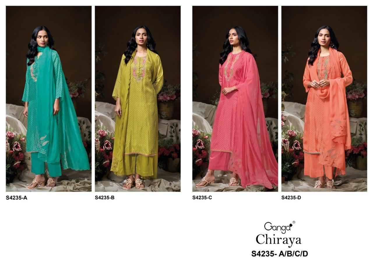 Chiraya-4235 By Ganga Fashion 4235-A To 4235-D Series Beautiful Festive Suits Stylish Colorful Fancy Casual Wear & Ethnic Wear Premium Bemberg Silk Print Dresses At Wholesale Price