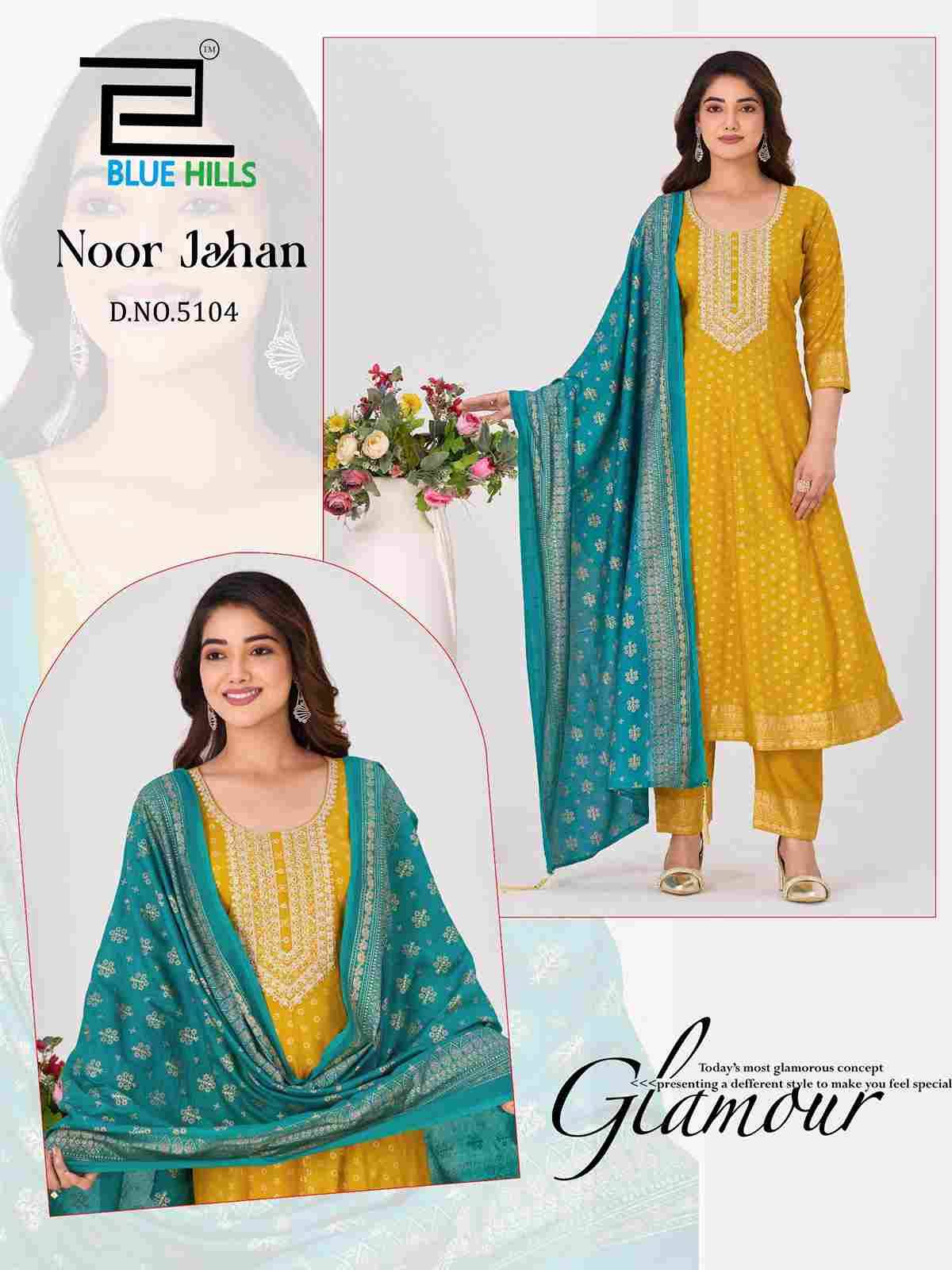 Noor Jahan By Blue Hills 5102 To 5107 Series Designer Stylish Fancy Colorful Beautiful Party Wear & Ethnic Wear Collection Rayon Foil Print Dresses At Wholesale Price