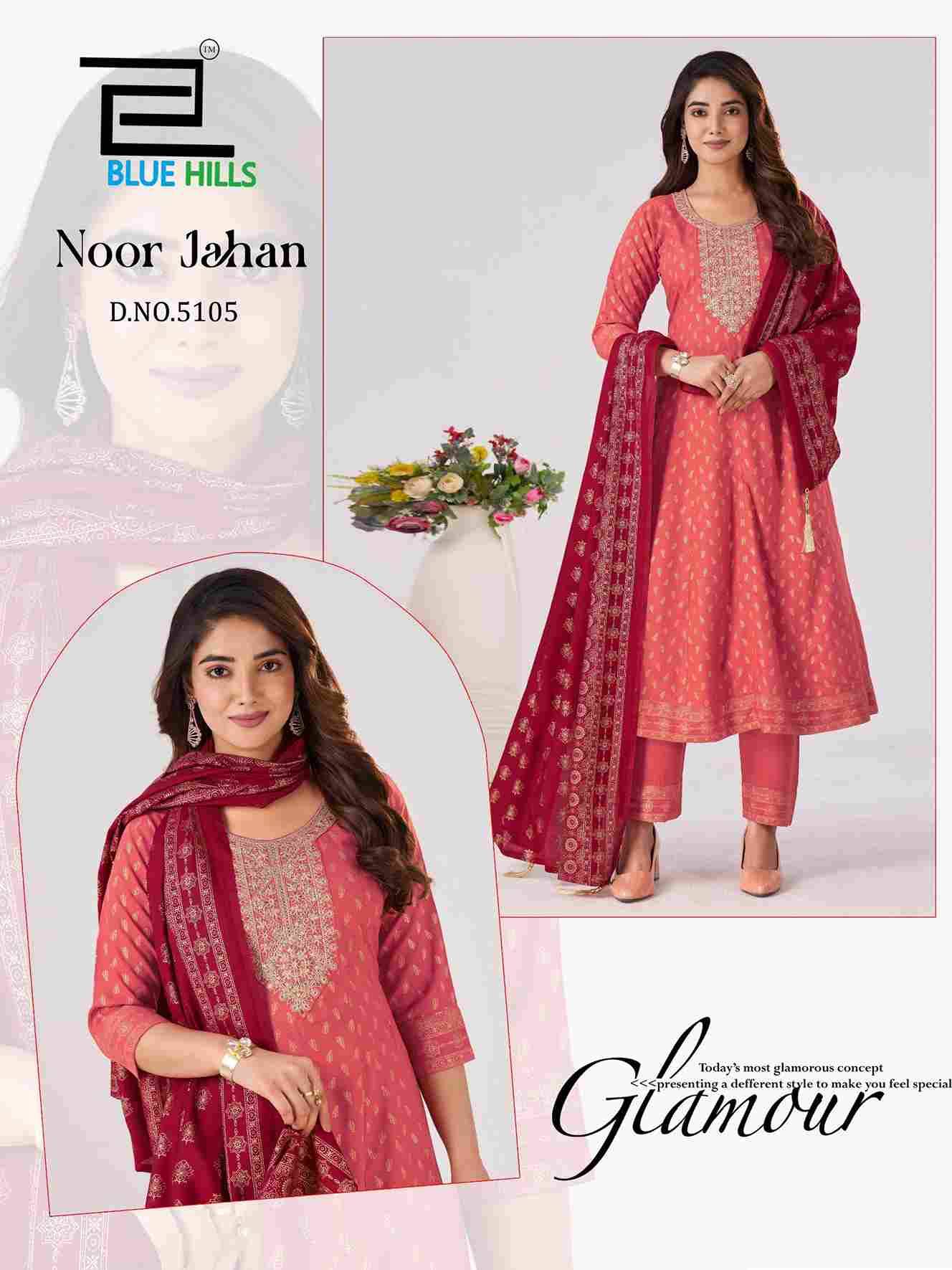 Noor Jahan By Blue Hills 5102 To 5107 Series Designer Stylish Fancy Colorful Beautiful Party Wear & Ethnic Wear Collection Rayon Foil Print Dresses At Wholesale Price
