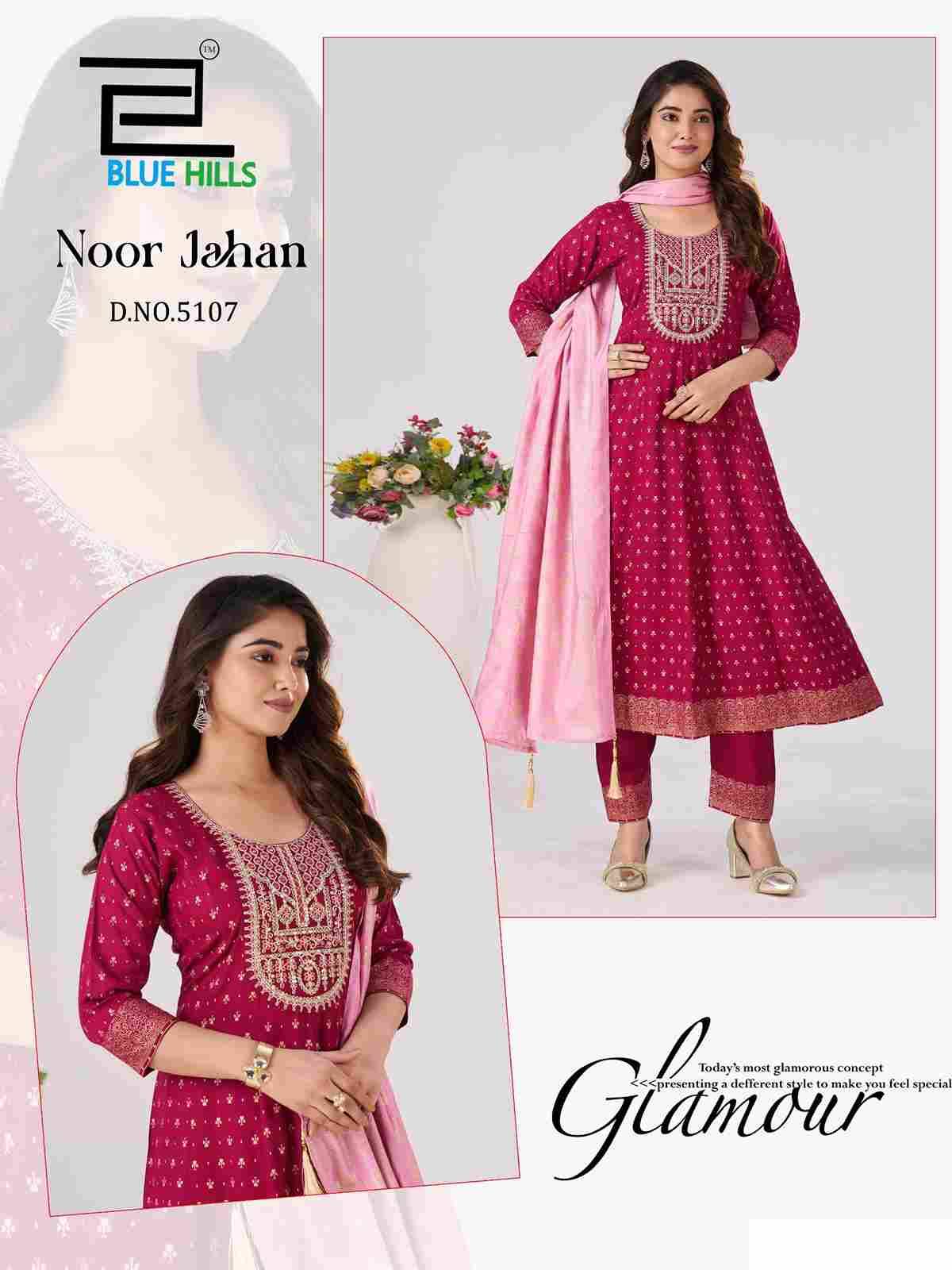 Noor Jahan By Blue Hills 5102 To 5107 Series Designer Stylish Fancy Colorful Beautiful Party Wear & Ethnic Wear Collection Rayon Foil Print Dresses At Wholesale Price