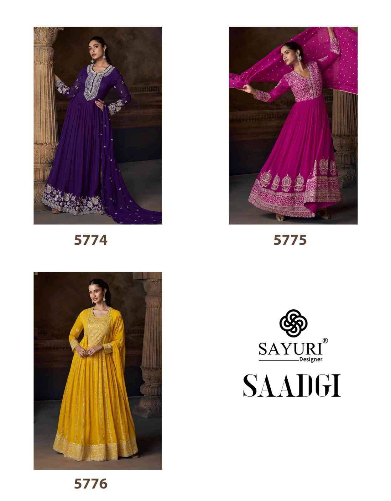 Saadgi By Sayuri 5774 To 5776 Series Designer Stylish Fancy Colorful Beautiful Party Wear & Ethnic Wear Collection Premium Georgette Gowns With Dupatta At Wholesale Price