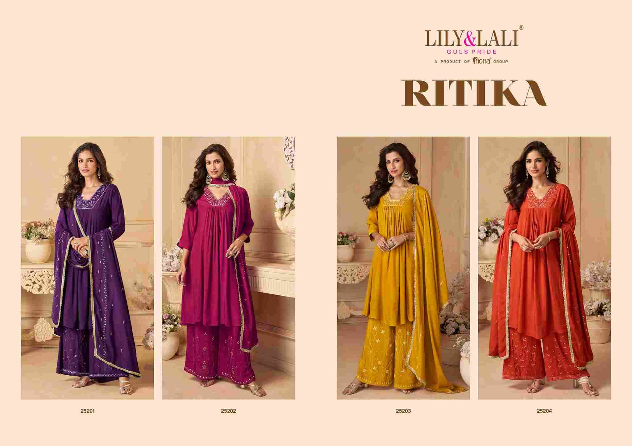 Ritika By Lily And Lali 25201 To 25204 Series Beautiful Festive Suits Colorful Stylish Fancy Casual Wear & Ethnic Wear Natural Crepe Embroidery Dresses At Wholesale Price