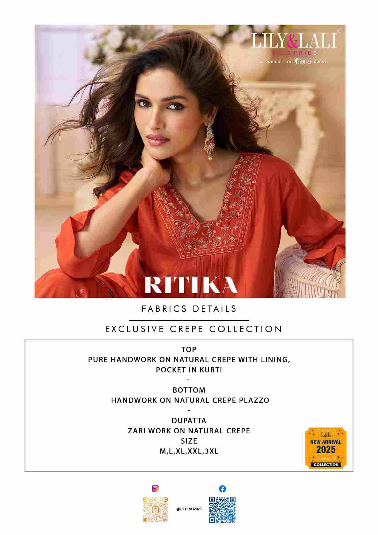 Ritika By Lily And Lali 25201 To 25204 Series Beautiful Festive Suits Colorful Stylish Fancy Casual Wear & Ethnic Wear Natural Crepe Embroidery Dresses At Wholesale Price