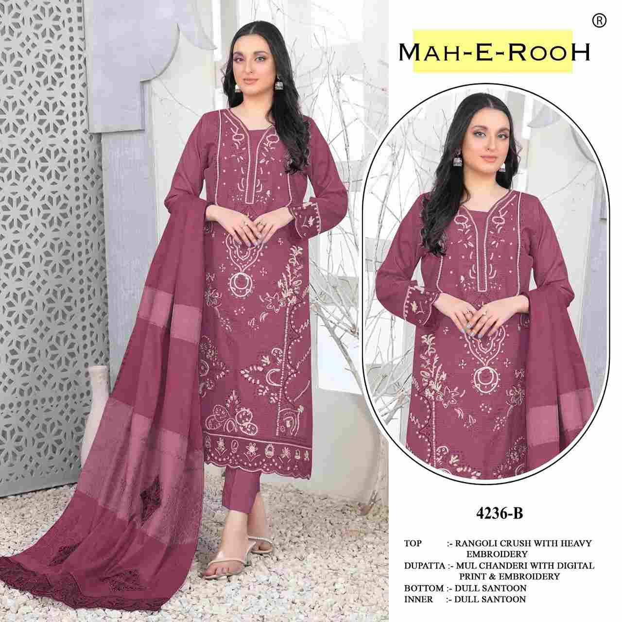 Mah-E-Rooh 4236 Colours By Fashid Wholesale 4236-A To 4236-D Series Beautiful Stylish Pakistani Suits Fancy Colorful Casual Wear & Ethnic Wear & Ready To Wear Rangoli Crush Embroidery Dresses At Wholesale Price