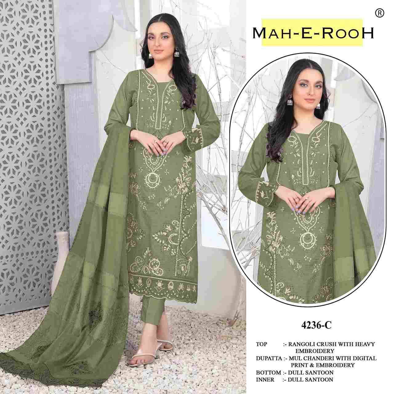 Mah-E-Rooh 4236 Colours By Fashid Wholesale 4236-A To 4236-D Series Beautiful Stylish Pakistani Suits Fancy Colorful Casual Wear & Ethnic Wear & Ready To Wear Rangoli Crush Embroidery Dresses At Wholesale Price