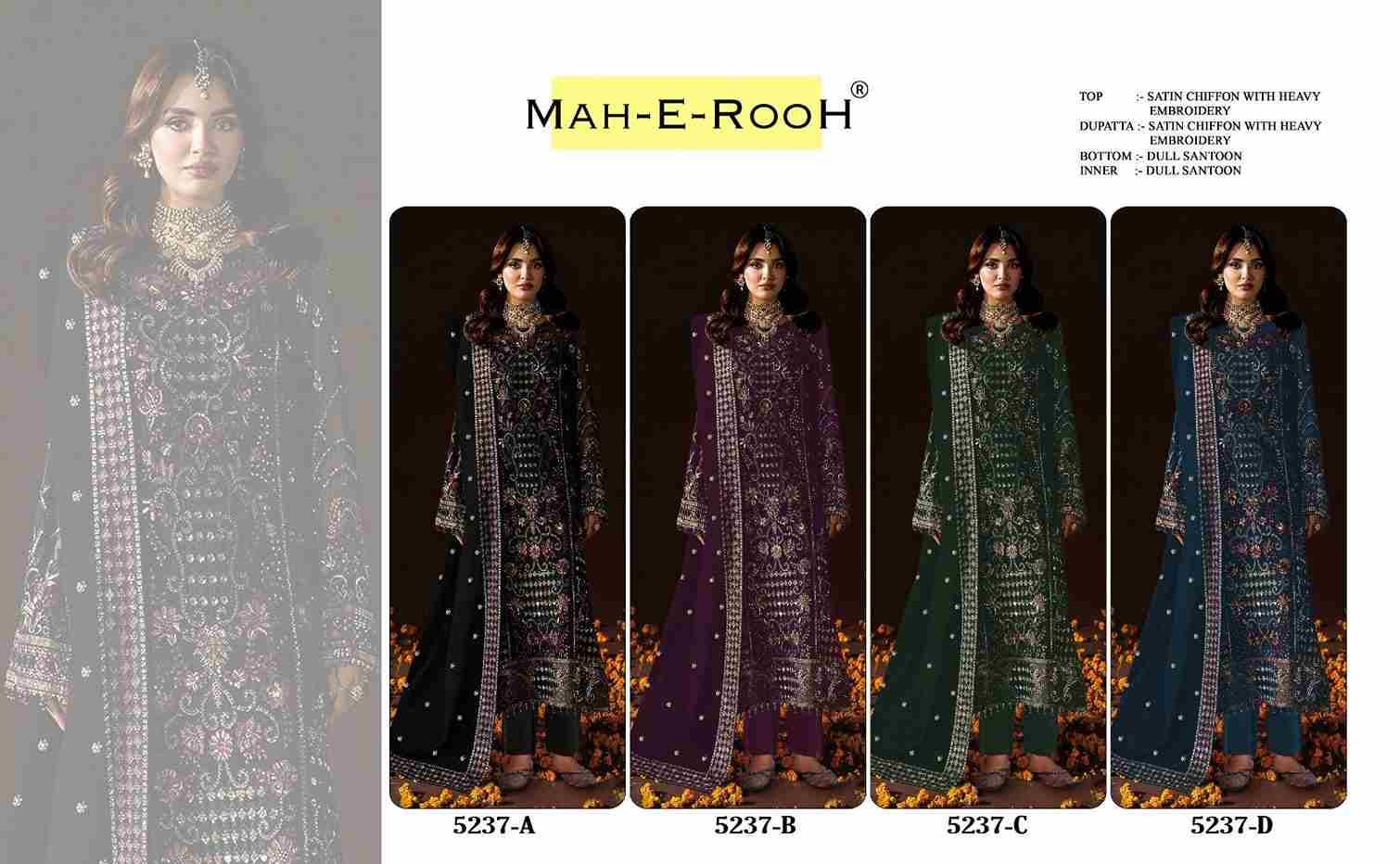 Mah-E-Rooh 5237 Colours By Fashid Wholesale 5237-A To 5237-D Series Beautiful Stylish Pakistani Suits Fancy Colorful Casual Wear & Ethnic Wear & Ready To Wear Satin Chiffon Embroidery Dresses At Wholesale Price