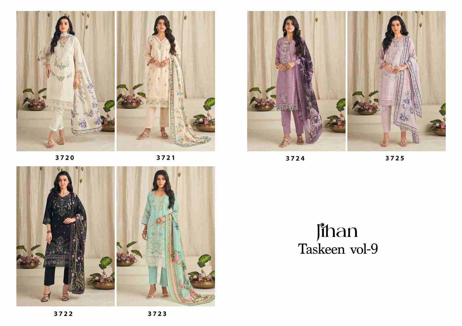 Taskeen Vol-9 By Jihan 3720 To 3725 Series Designer Pakistani Suits Beautiful Fancy Stylish Colorful Party Wear & Occasional Wear Cotton Dresses At Wholesale Price