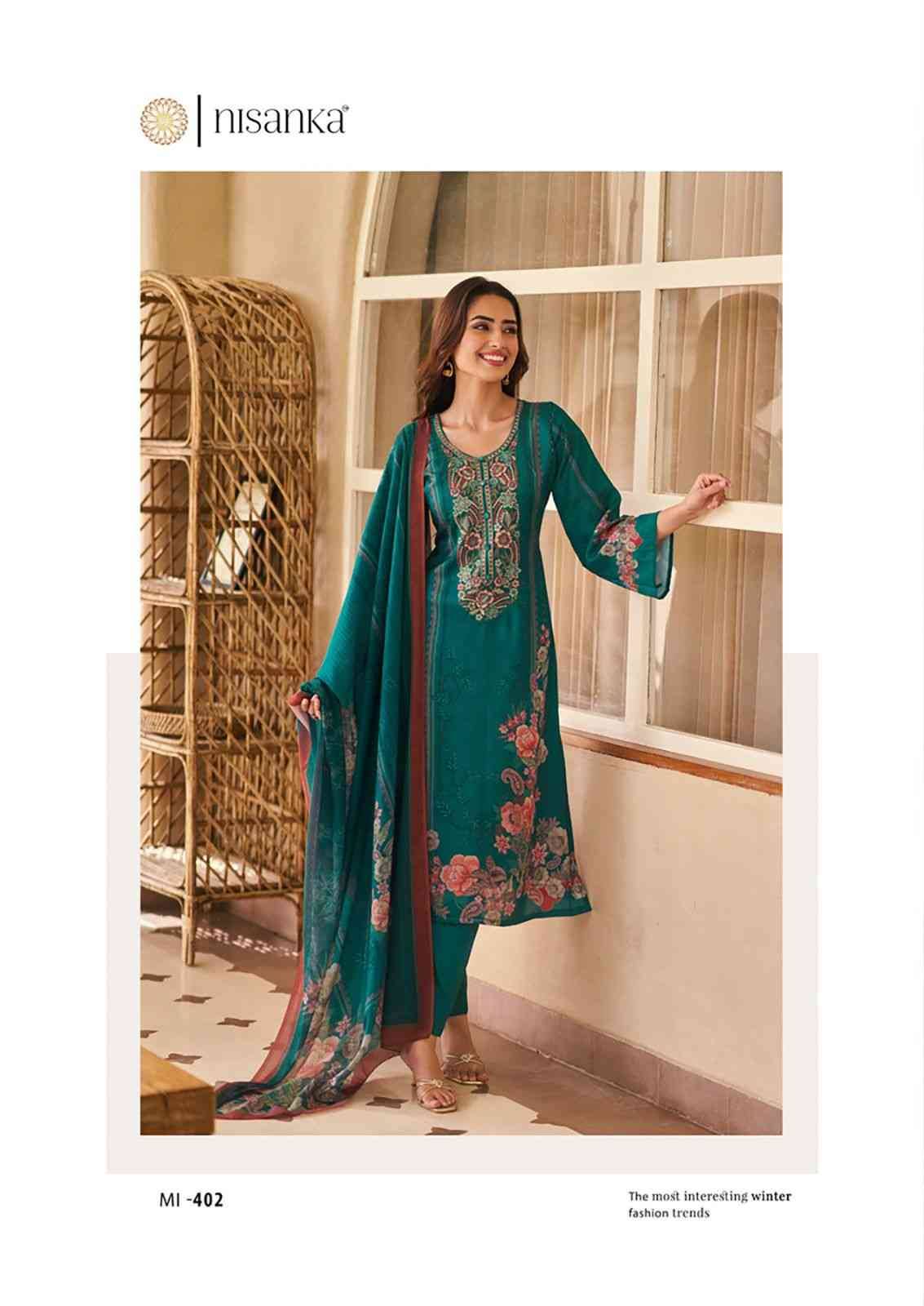 Miraal By Nisanka 401 To 405 Series Wholesale Designer Festive Suits Collection Beautiful Stylish Fancy Colorful Party Wear & Occasional Wear Pure Viscose Lawn Print Dresses At Wholesale Price
