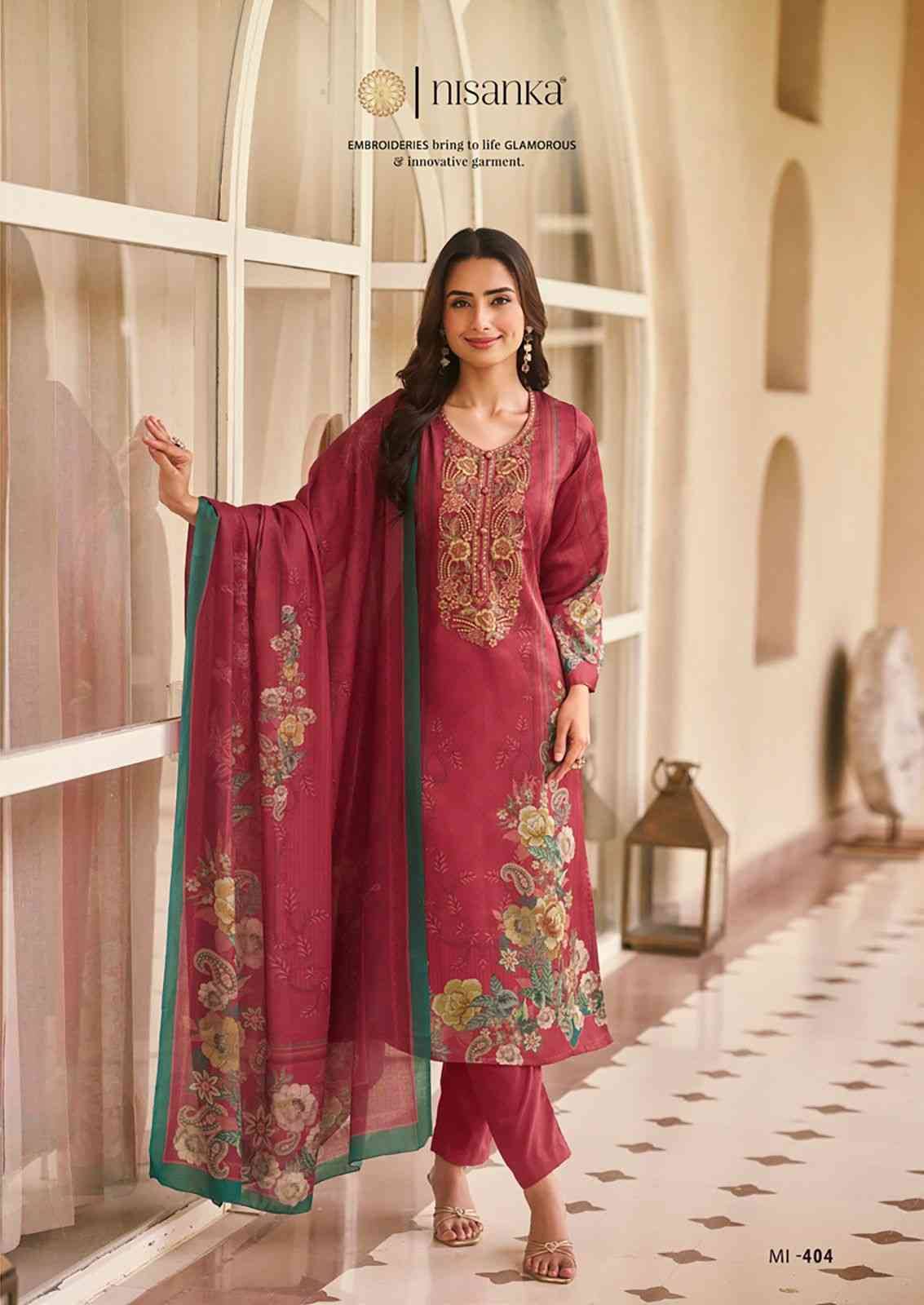 Miraal By Nisanka 401 To 405 Series Wholesale Designer Festive Suits Collection Beautiful Stylish Fancy Colorful Party Wear & Occasional Wear Pure Viscose Lawn Print Dresses At Wholesale Price