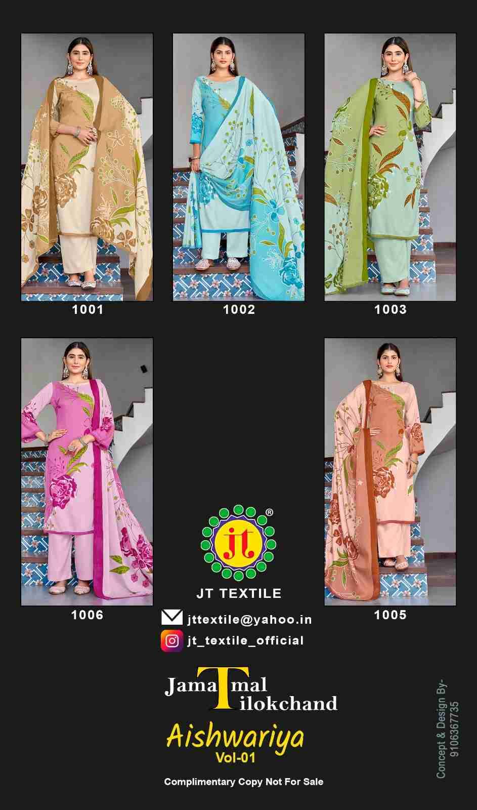 Aishwariya Vol-1 By JT 1001 To 1005 Series Beautiful Festive Suits Colorful Stylish Fancy Casual Wear & Ethnic Wear Rayon Dresses At Wholesale Price