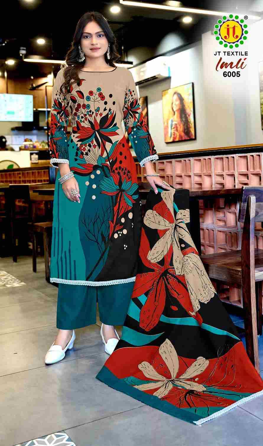 Imli Vol-6 By JT 6001 To 6005 Series Beautiful Festive Suits Colorful Stylish Fancy Casual Wear & Ethnic Wear Rayon Dresses At Wholesale Price