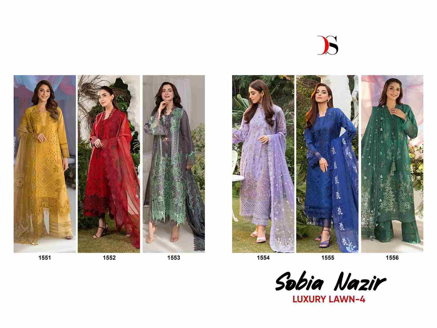 Sobia Nazir Luxury Lawn Vol-4 By Deepsy Suits 1551 To 1556 Series Pakistani Stylish Beautiful Colourful Printed & Embroidered Party Wear & Occasional Wear Pure Cotton Dresses At Wholesale Price