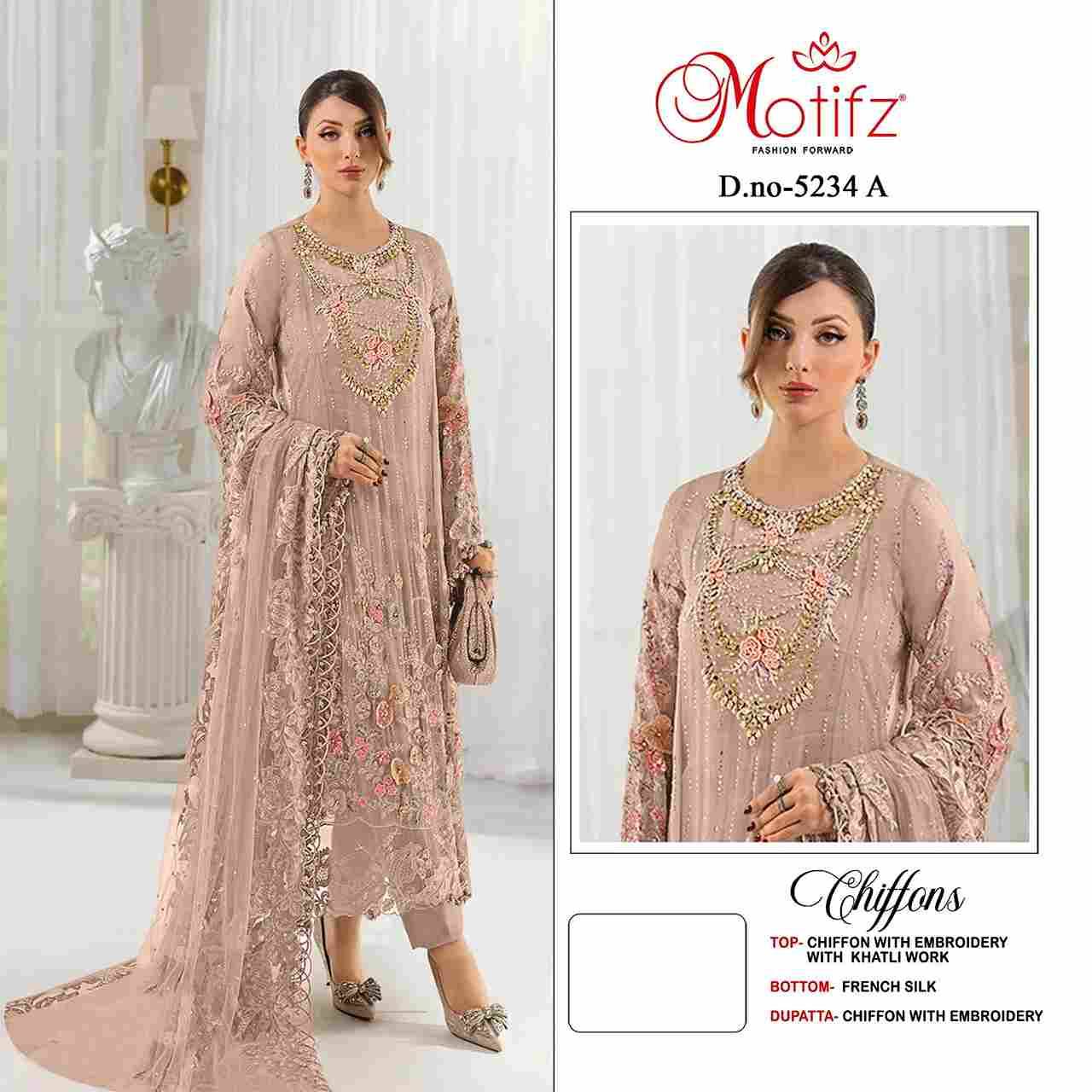 Motifz Hit Design 5234 Colours By Motifz 5234-A To 5234-D Series Beautiful Pakistani Suits Colorful Stylish Fancy Casual Wear & Ethnic Wear Chiffon Dresses At Wholesale Price