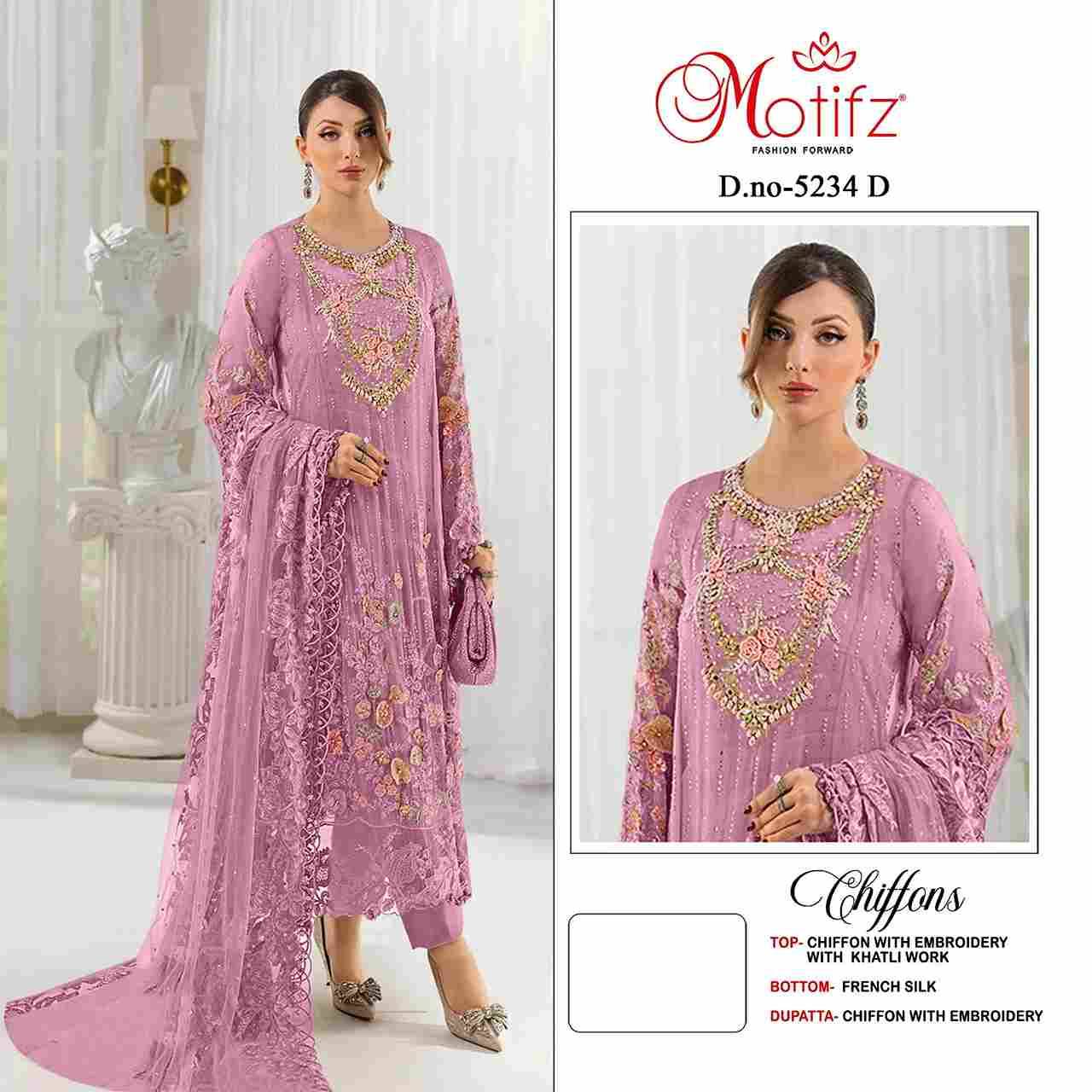 Motifz Hit Design 5234 Colours By Motifz 5234-A To 5234-D Series Beautiful Pakistani Suits Colorful Stylish Fancy Casual Wear & Ethnic Wear Chiffon Dresses At Wholesale Price