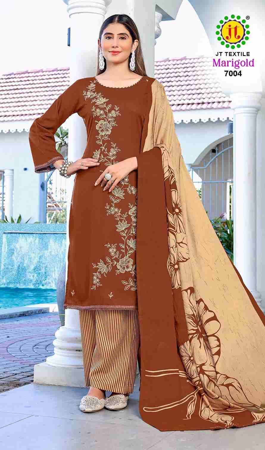 Marigold Vol-7 By JT 7001 To 7005 Series Beautiful Festive Suits Colorful Stylish Fancy Casual Wear & Ethnic Wear Rayon Dresses At Wholesale Price