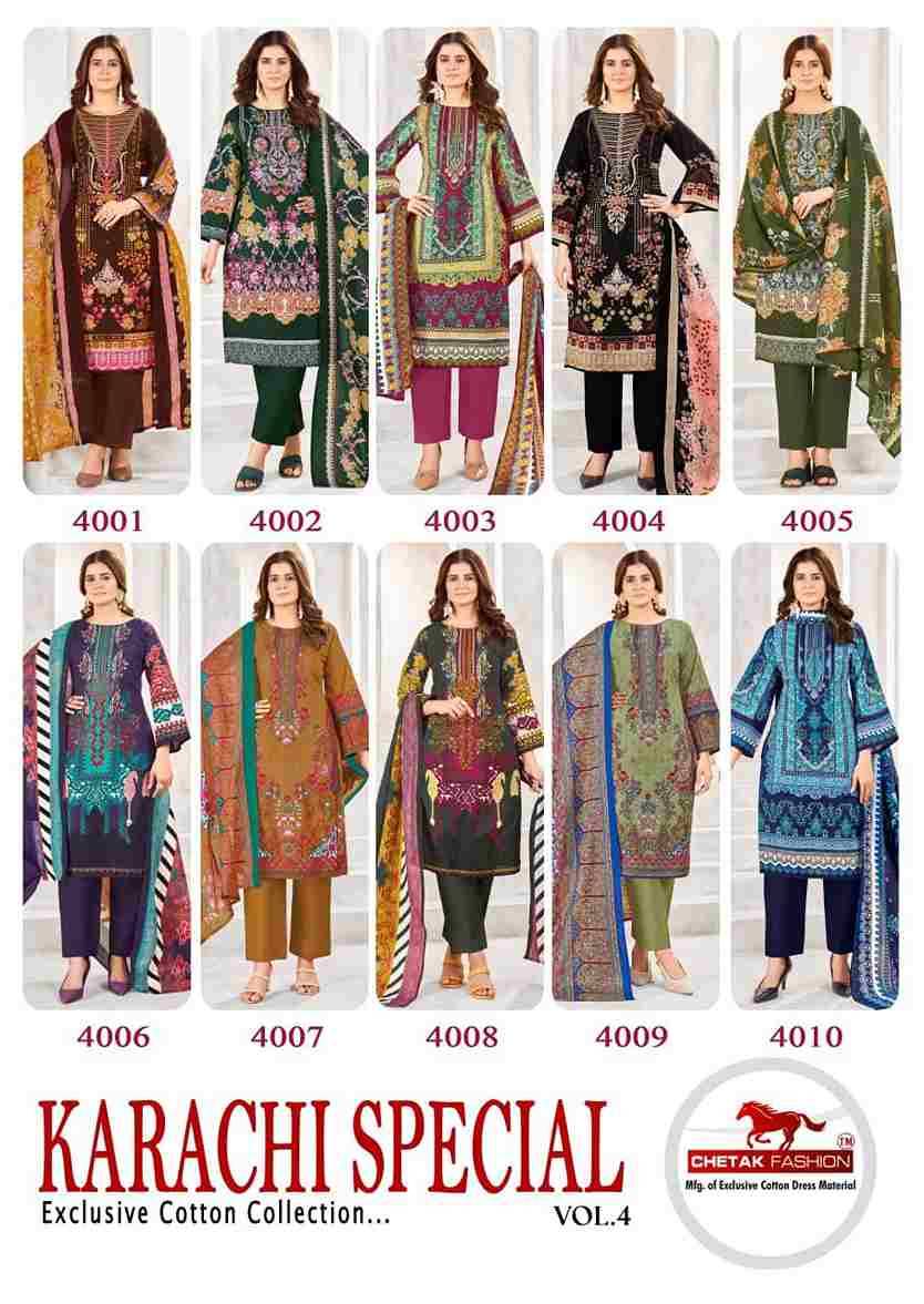 Karachi Special Vol-4 By Chetak Fashion 4001 To 4010 Series Beautiful Festive Suits Colorful Stylish Fancy Casual Wear & Ethnic Wear Cotton Print Dresses At Wholesale Price