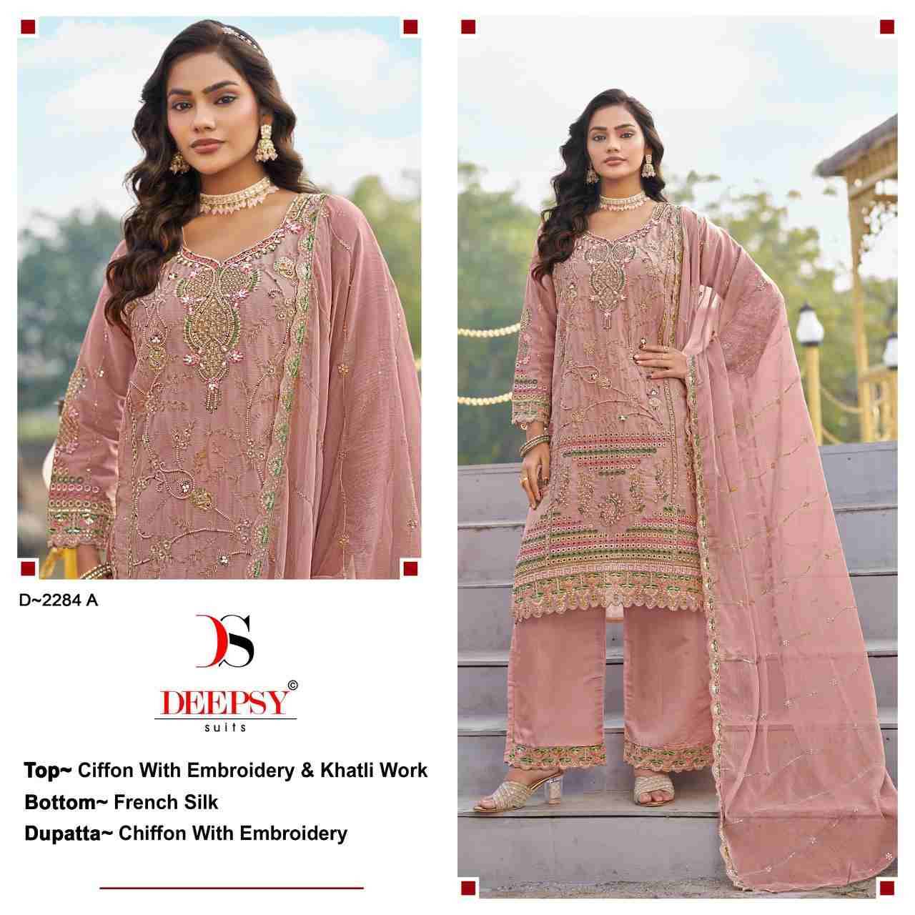 Deepsy Hit Design 2284 Colours By Deepsy Suits 2284-A To 2284-D Series Pakistani Stylish Beautiful Colourful Printed & Embroidered Party Wear & Occasional Wear Chiffon Dresses At Wholesale Price