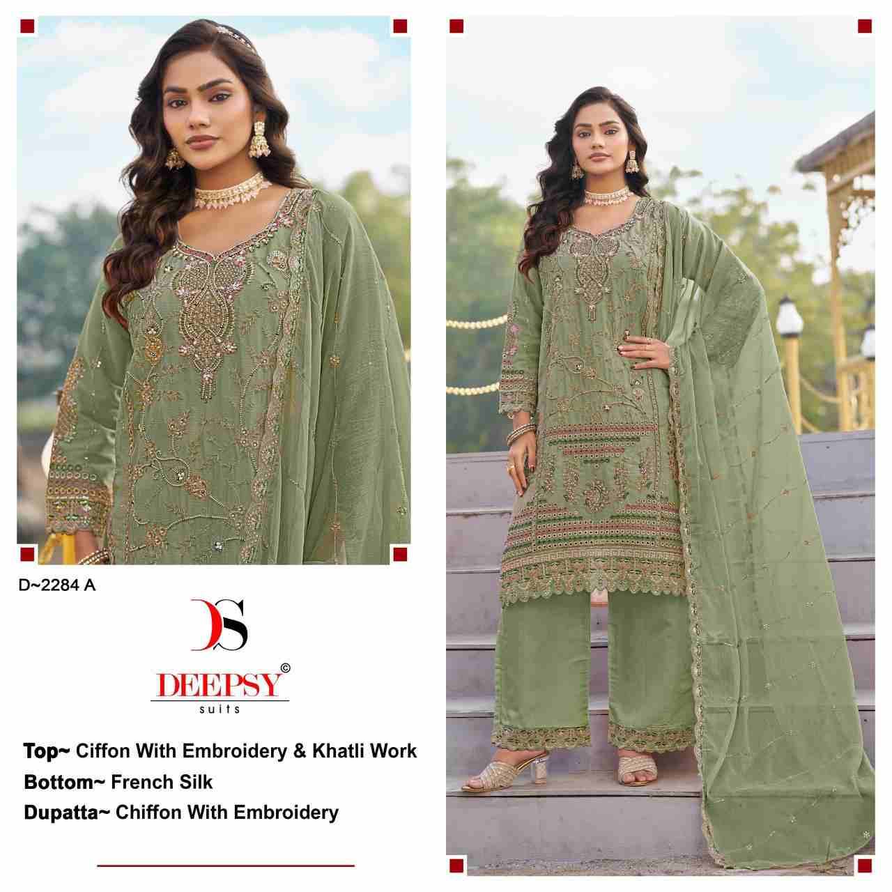 Deepsy Hit Design 2284 Colours By Deepsy Suits 2284-A To 2284-D Series Pakistani Stylish Beautiful Colourful Printed & Embroidered Party Wear & Occasional Wear Chiffon Dresses At Wholesale Price