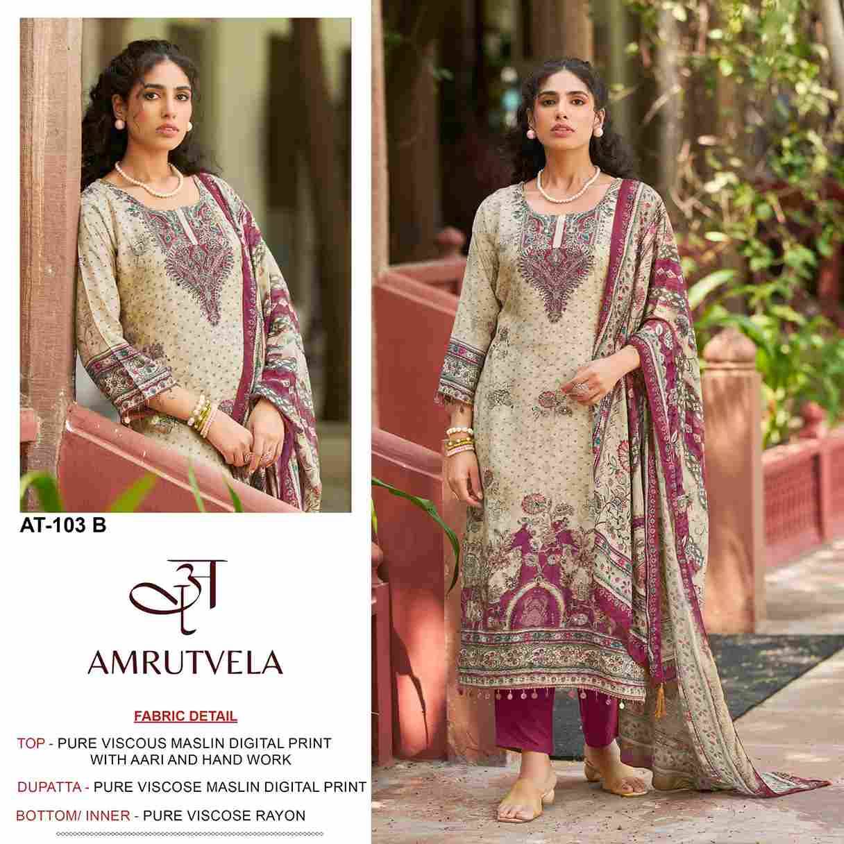 Amrutvela Hit Design AT-103 Colours By Amrutvela AT-103-A To AT-103-D Series Designer Pakistani Suits Collection Beautiful Stylish Fancy Colorful Party Wear & Occasional Wear Viscose Muslin Dresses At Wholesale Price
