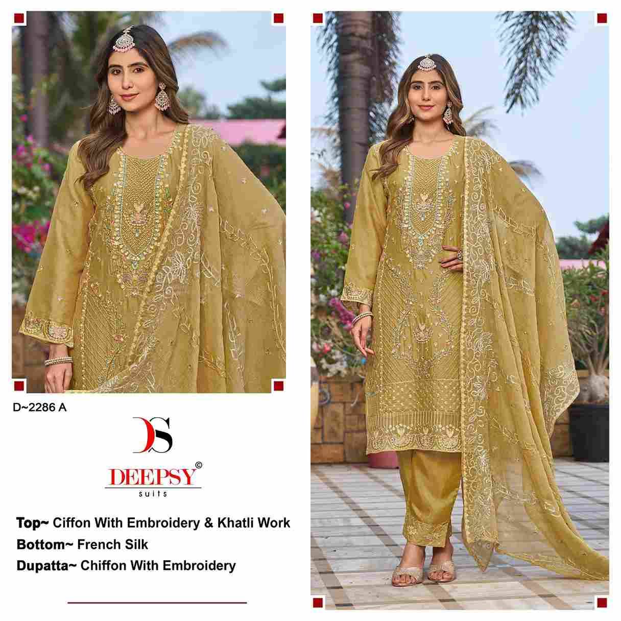 Deepsy Hit Design 2286 Colours By Deepsy Suits 2286-A To 2286-D Series Pakistani Stylish Beautiful Colourful Printed & Embroidered Party Wear & Occasional Wear Chiffon Dresses At Wholesale Price