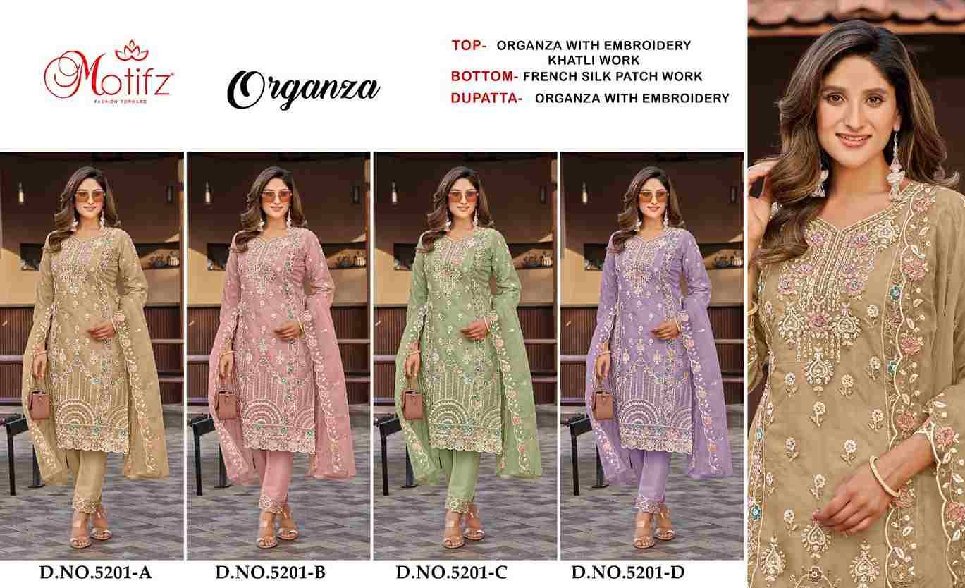 Motifz Hit Design 5201 Colours By Motifz 5201-A To 5201-D Series Beautiful Pakistani Suits Colorful Stylish Fancy Casual Wear & Ethnic Wear Organza Dresses At Wholesale Price
