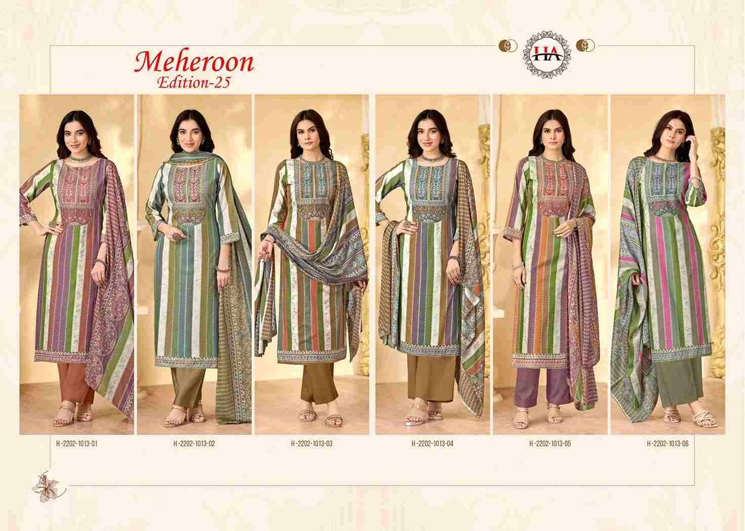 Meheroon Vol-25 By Harshit Fashion Hub 2202-1013-01 To 2202-1013-06 Series Beautiful Festive Suits Stylish Fancy Colorful Casual Wear & Ethnic Wear Pure Viscose Rayon Dresses At Wholesale Price