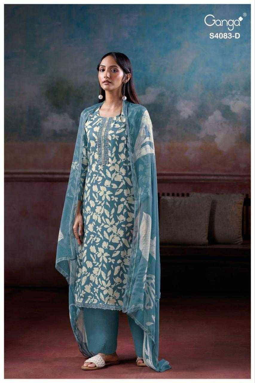 Gynah-4083 By Ganga Fashion 4083-A To 4083-D Series Beautiful Festive Suits Stylish Colorful Fancy Casual Wear & Ethnic Wear Premium Cotton Satin Print Dresses At Wholesale Price