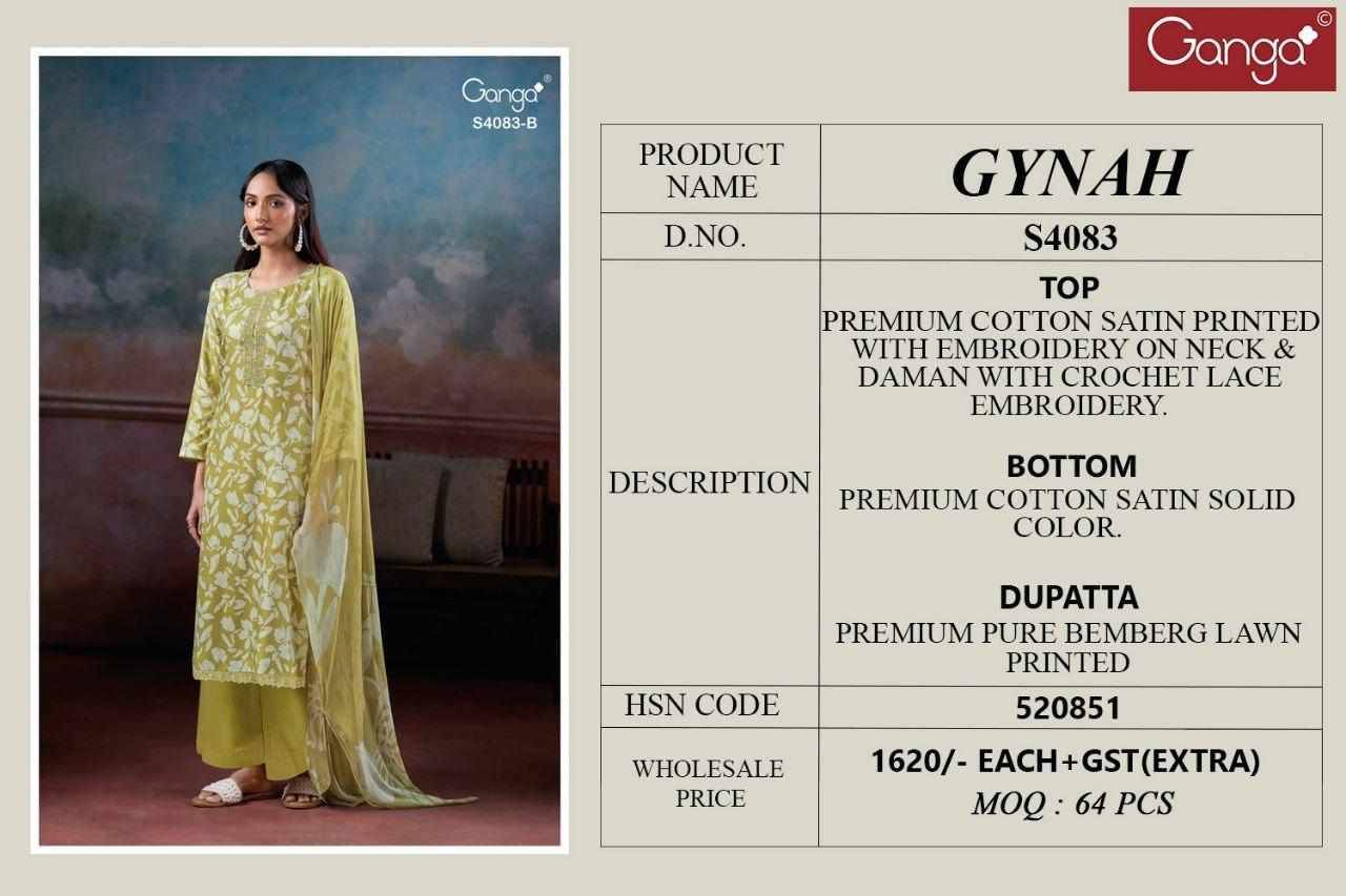 Gynah-4083 By Ganga Fashion 4083-A To 4083-D Series Beautiful Festive Suits Stylish Colorful Fancy Casual Wear & Ethnic Wear Premium Cotton Satin Print Dresses At Wholesale Price