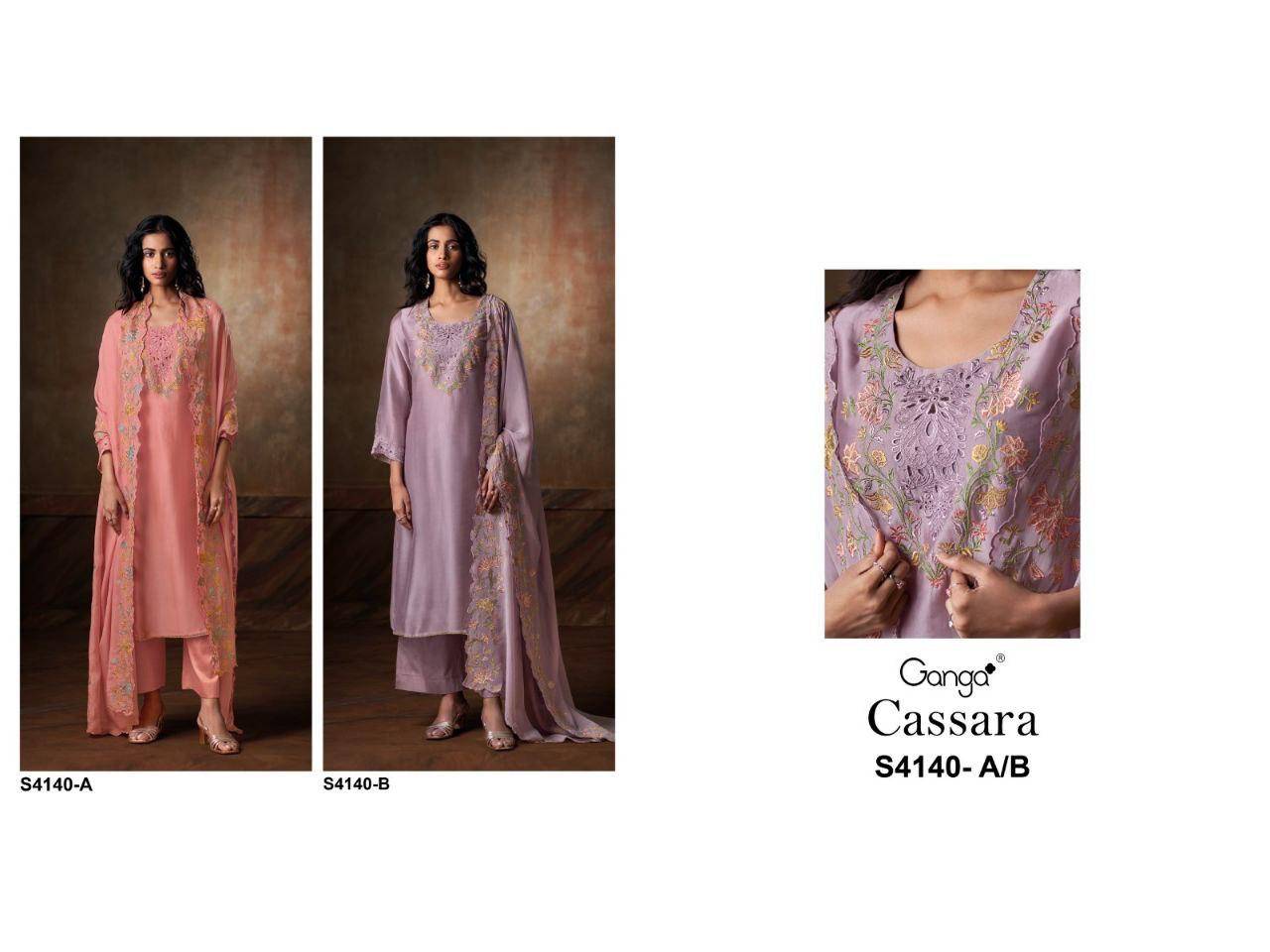 Cassara-4140 By Ganga Fashion 4140-A To 4140-B Series Beautiful Festive Suits Stylish Colorful Fancy Casual Wear & Ethnic Wear Premium Bemberg Silk Print Dresses At Wholesale Price