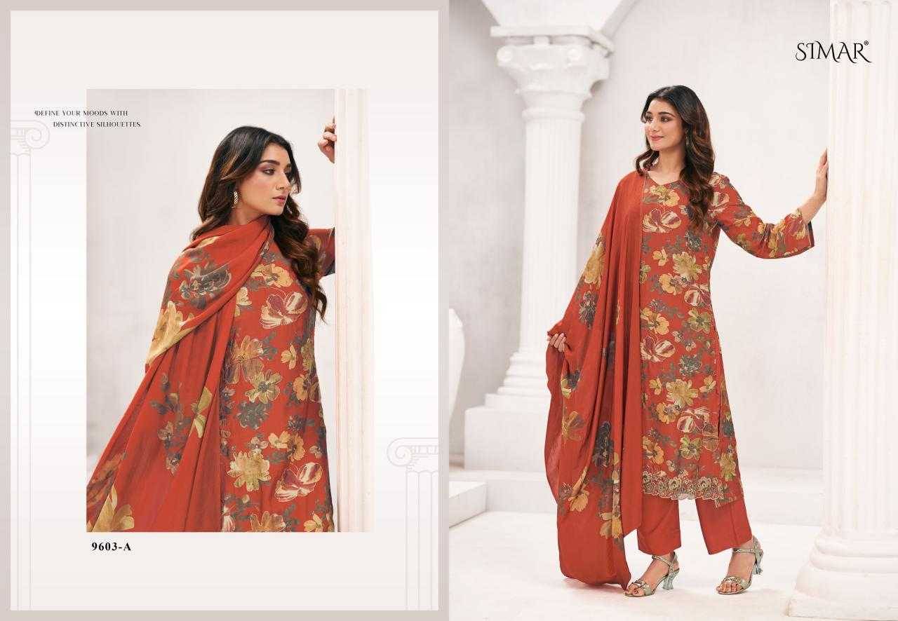 Everbloom Vol-2 By Simar 9603-A To 9603-D Series Beautiful Festive Suits Colorful Stylish Fancy Casual Wear & Ethnic Wear Premium Viscose Muslin Dresses At Wholesale Price