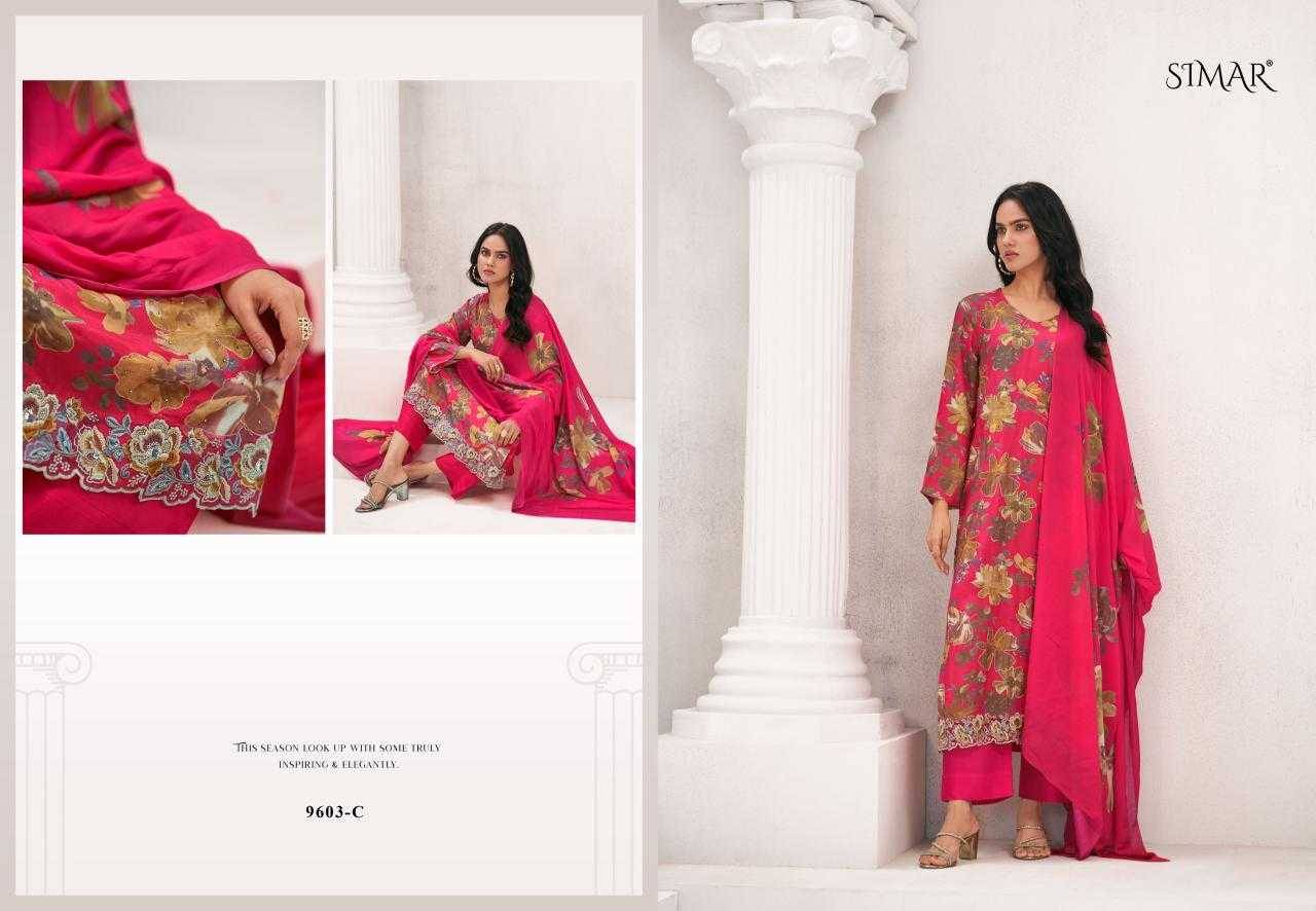 Everbloom Vol-2 By Simar 9603-A To 9603-D Series Beautiful Festive Suits Colorful Stylish Fancy Casual Wear & Ethnic Wear Premium Viscose Muslin Dresses At Wholesale Price