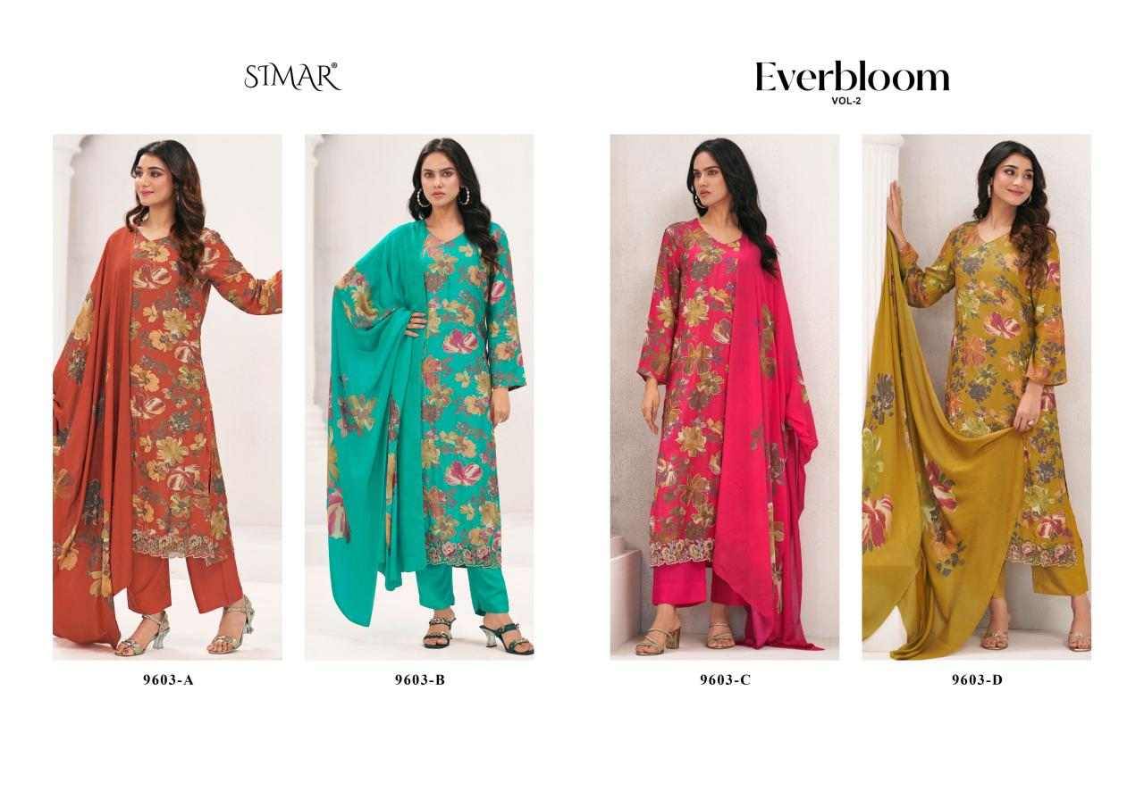 Everbloom Vol-2 By Simar 9603-A To 9603-D Series Beautiful Festive Suits Colorful Stylish Fancy Casual Wear & Ethnic Wear Premium Viscose Muslin Dresses At Wholesale Price