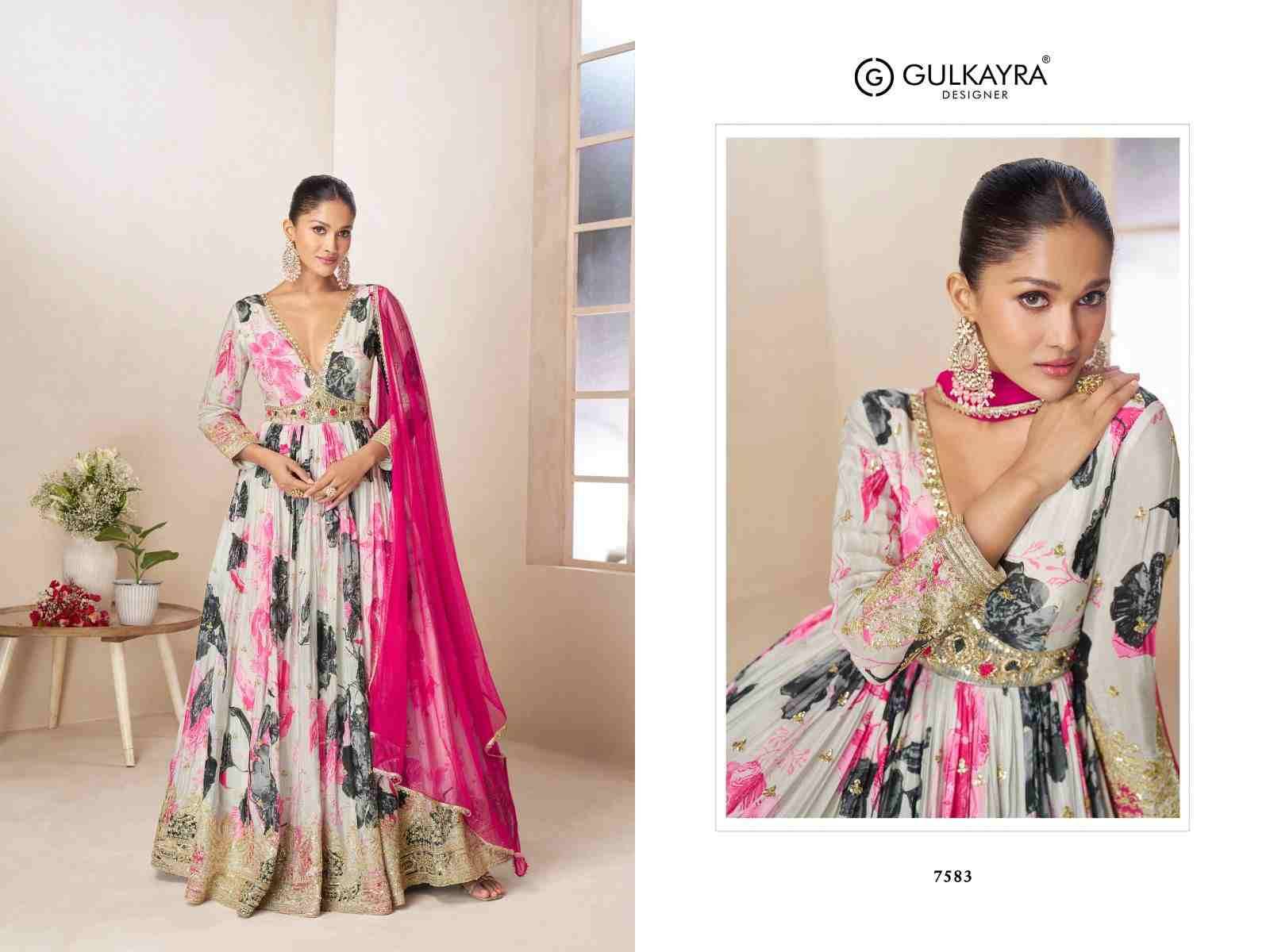 Rushika By Gulkayra Designer 7583 To 7586 Series Designer Stylish Fancy Colorful Beautiful Party Wear & Ethnic Wear Collection Chinnon Gowns With Dupatta At Wholesale Price