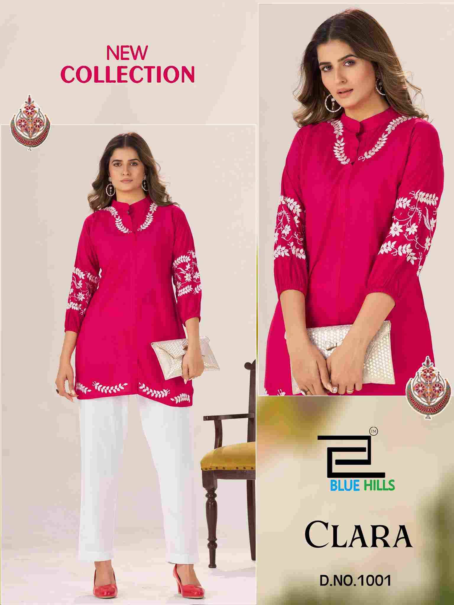 Clara By Blue Hills 1001 To 1004 Series Designer Stylish Fancy Colorful Beautiful Party Wear & Ethnic Wear Collection Rayon Tops At Wholesale Price