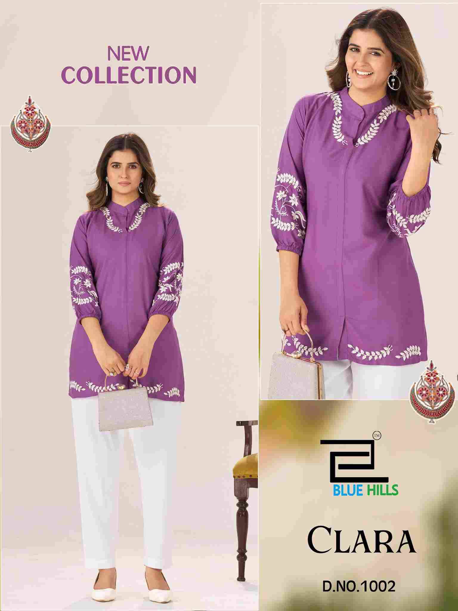 Clara By Blue Hills 1001 To 1004 Series Designer Stylish Fancy Colorful Beautiful Party Wear & Ethnic Wear Collection Rayon Tops At Wholesale Price