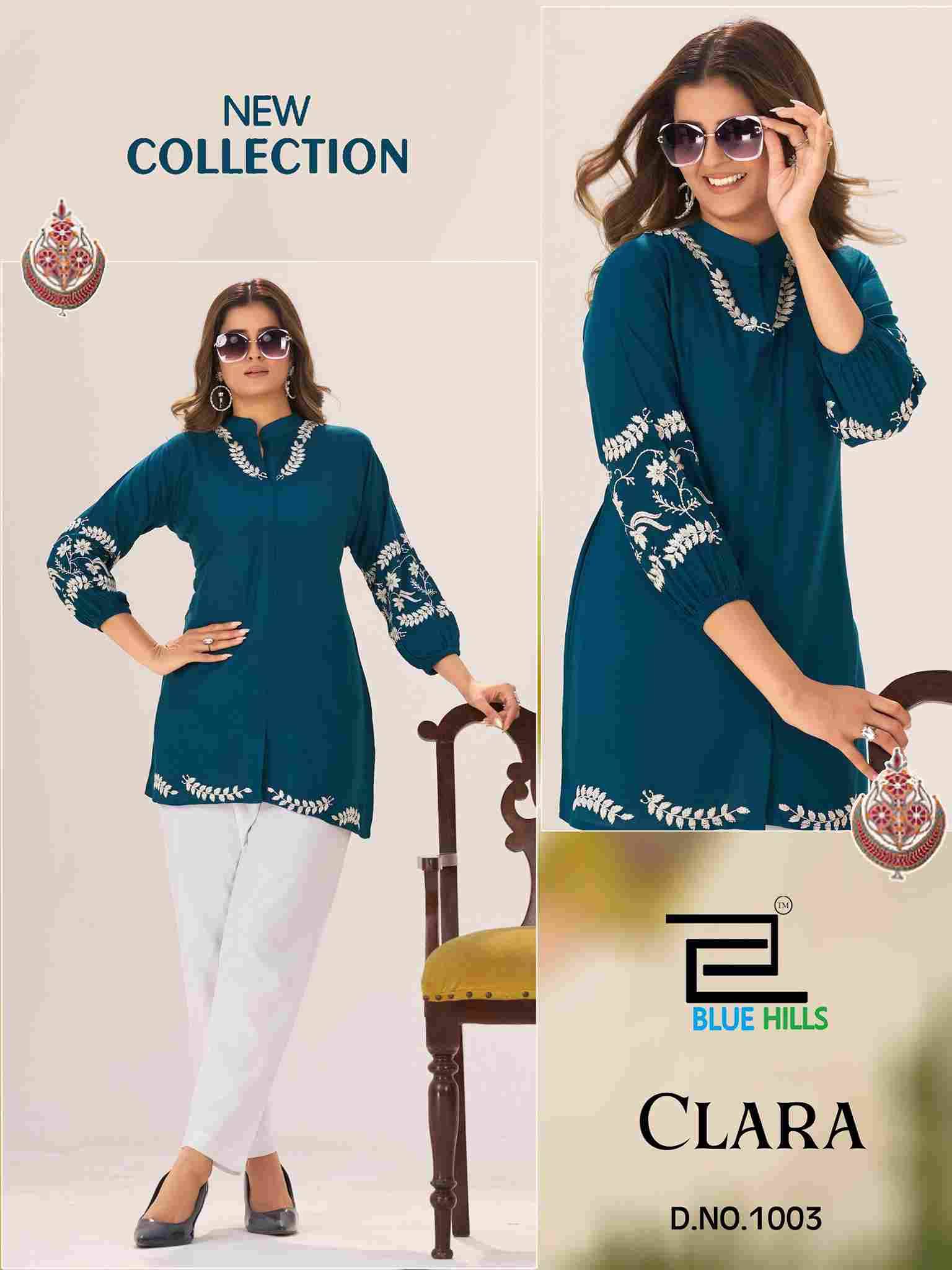 Clara By Blue Hills 1001 To 1004 Series Designer Stylish Fancy Colorful Beautiful Party Wear & Ethnic Wear Collection Rayon Tops At Wholesale Price