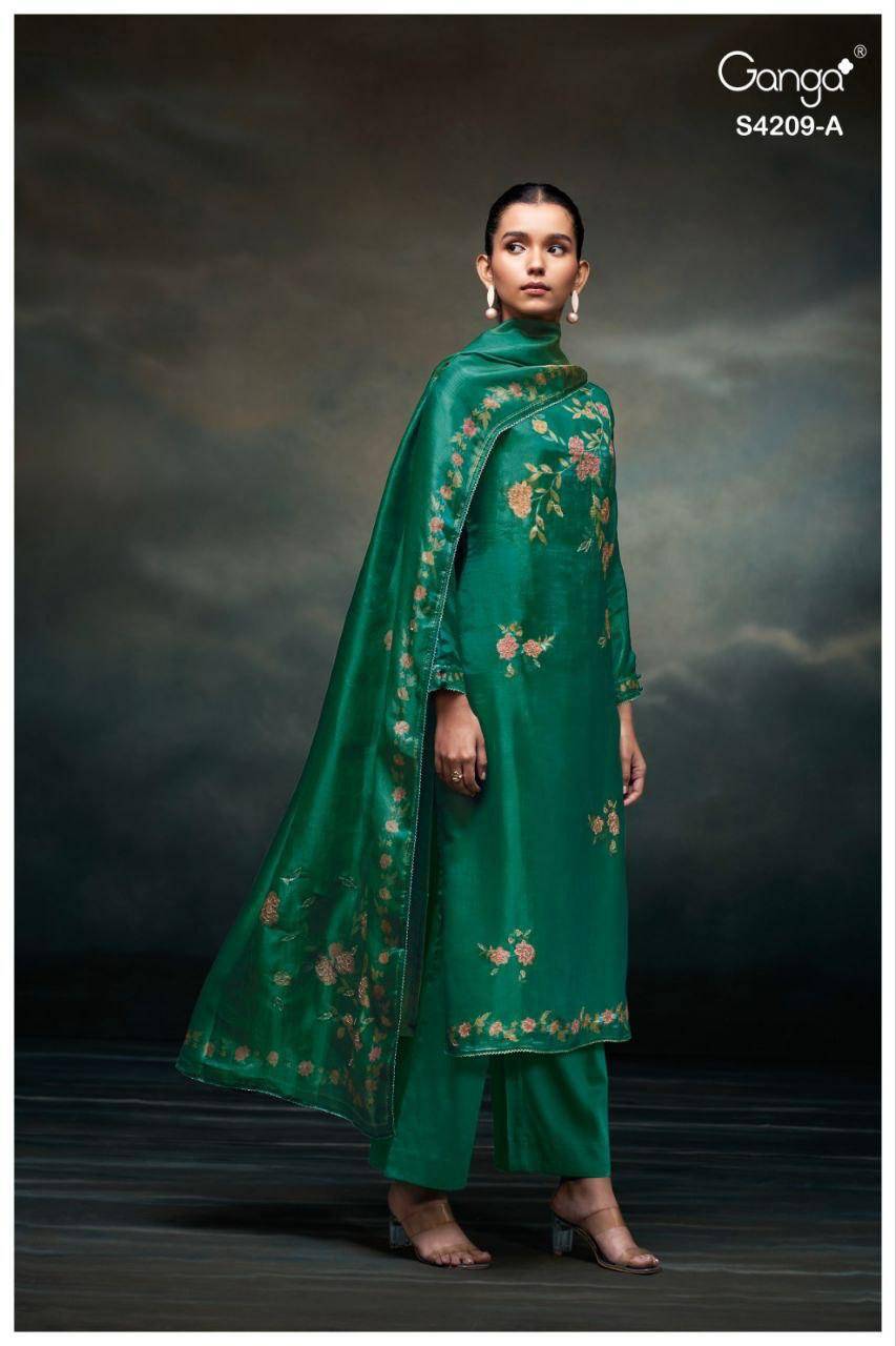 Marisa-4209 By Ganga Fashion 4209-A To 4209-D Series Beautiful Festive Suits Stylish Colorful Fancy Casual Wear & Ethnic Wear Premium Bemberg Silk Satin Print Dresses At Wholesale Price