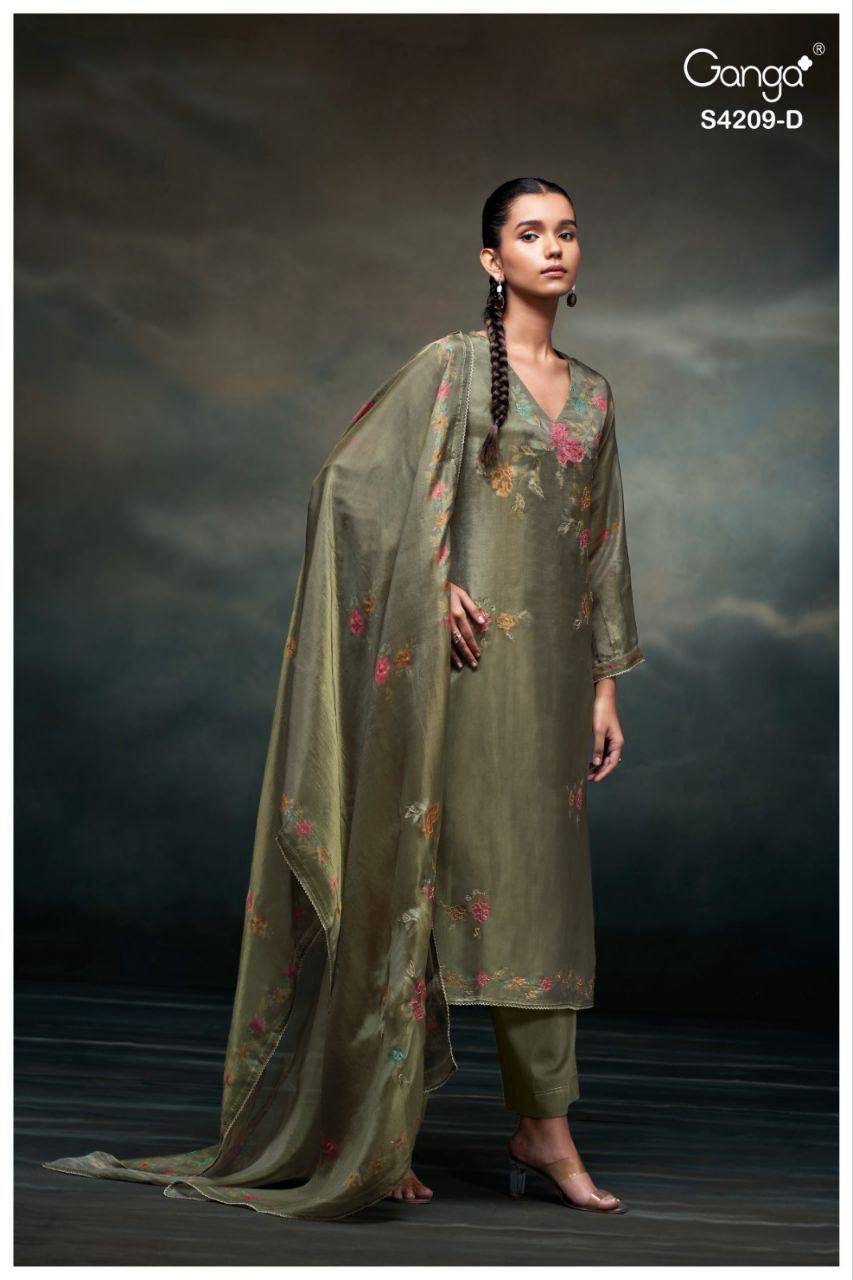 Marisa-4209 By Ganga Fashion 4209-A To 4209-D Series Beautiful Festive Suits Stylish Colorful Fancy Casual Wear & Ethnic Wear Premium Bemberg Silk Satin Print Dresses At Wholesale Price