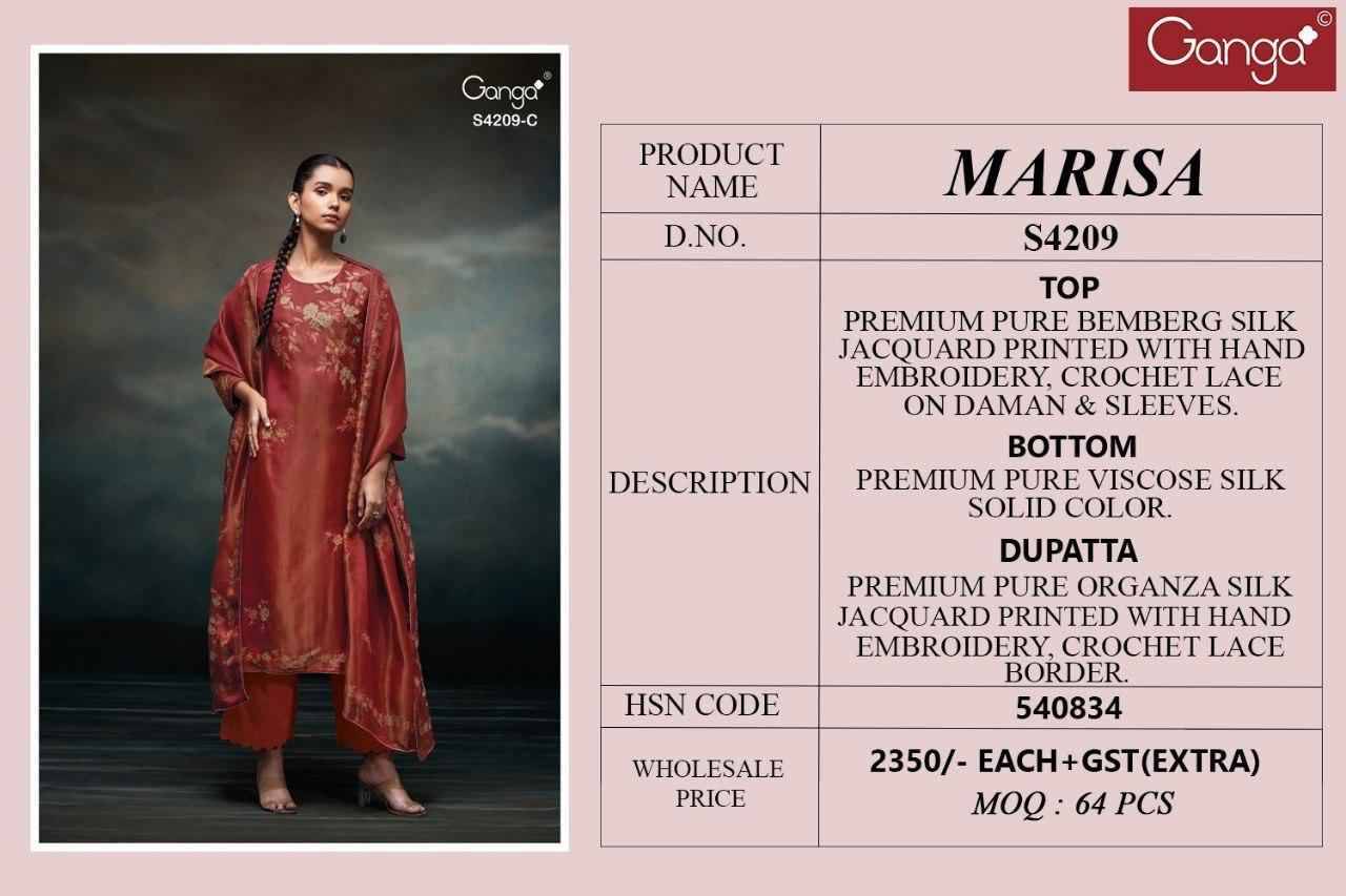 Marisa-4209 By Ganga Fashion 4209-A To 4209-D Series Beautiful Festive Suits Stylish Colorful Fancy Casual Wear & Ethnic Wear Premium Bemberg Silk Satin Print Dresses At Wholesale Price