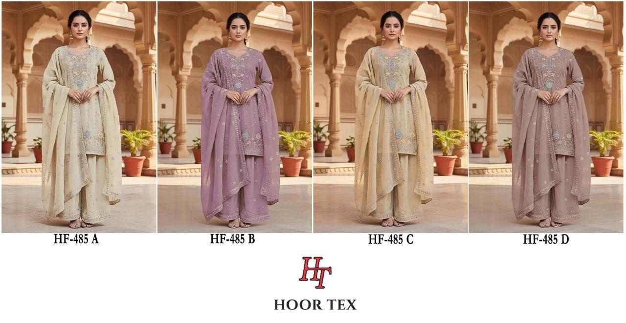Hoor Tex Hit Design HF-485 Colours By Hoor Tex HF-485-A To HF-485-D Series Designer Festive Pakistani Suits Collection Beautiful Stylish Fancy Colorful Party Wear & Occasional Wear Heavy Chiffon With Embroidered Dresses At Wholesale Price