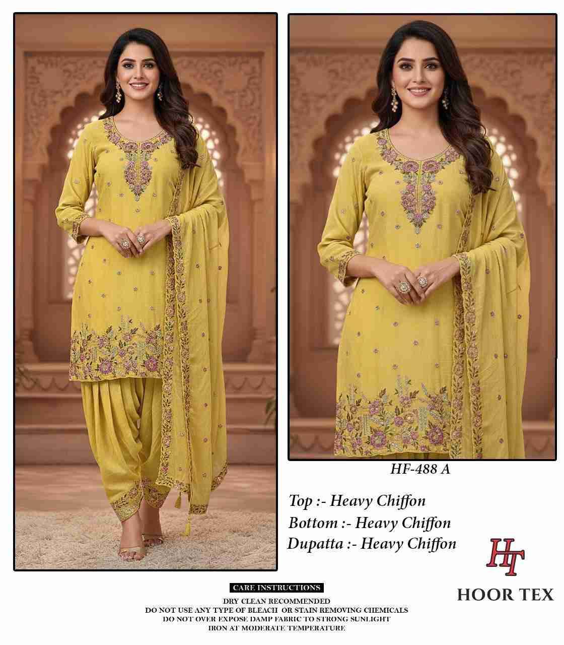 Hoor Tex Hit Design HF-488 Colours By Hoor Tex HF-488-A To HF-488-D Series Designer Festive Pakistani Suits Collection Beautiful Stylish Fancy Colorful Party Wear & Occasional Wear Heavy Organza With Embroidered Dresses At Wholesale Price