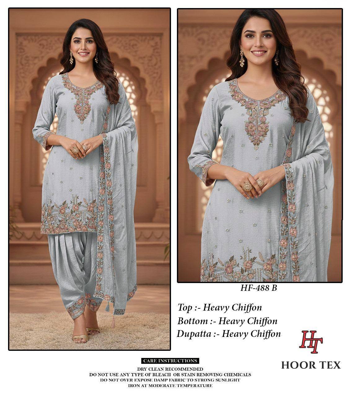 Hoor Tex Hit Design HF-488 Colours By Hoor Tex HF-488-A To HF-488-D Series Designer Festive Pakistani Suits Collection Beautiful Stylish Fancy Colorful Party Wear & Occasional Wear Heavy Organza With Embroidered Dresses At Wholesale Price