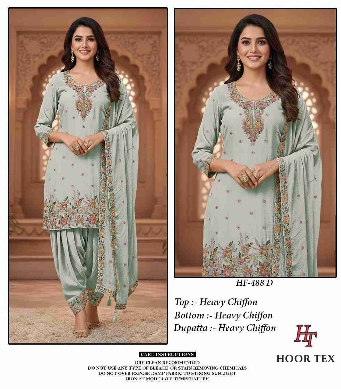 Hoor Tex Hit Design HF-488 Colours By Hoor Tex HF-488-A To HF-488-D Series Designer Festive Pakistani Suits Collection Beautiful Stylish Fancy Colorful Party Wear & Occasional Wear Heavy Organza With Embroidered Dresses At Wholesale Price
