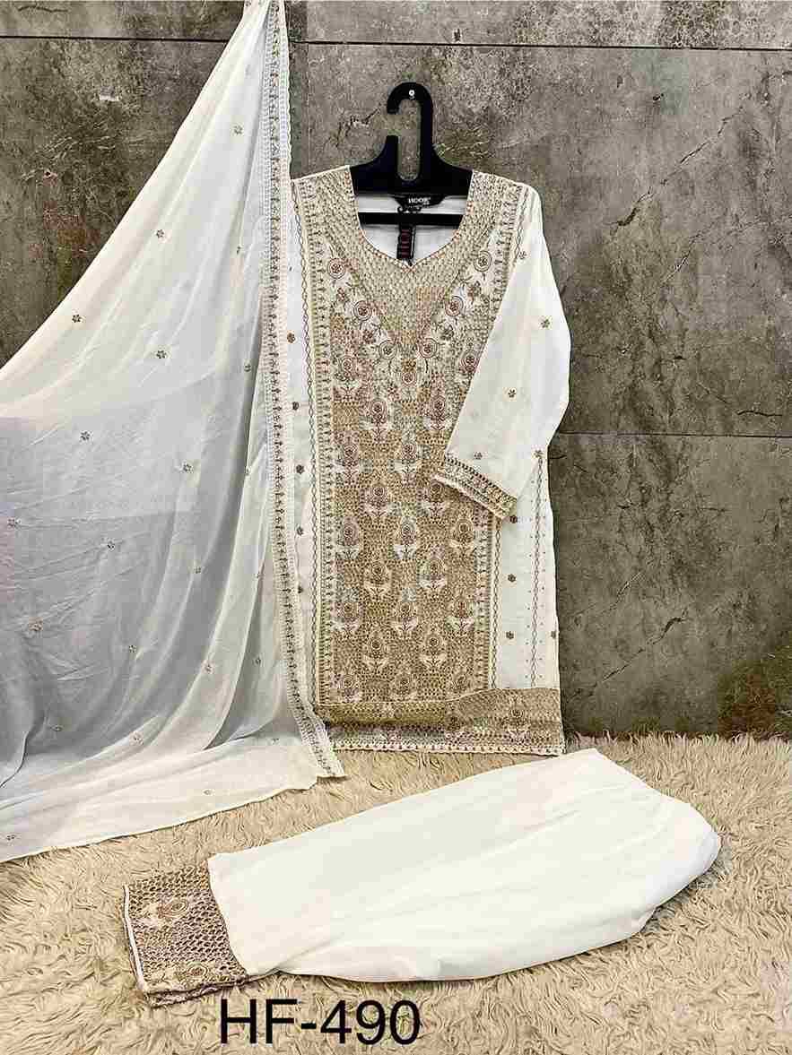 Hoor Tex Hit Design HF-490 Colours By Hoor Tex HF-490-A To HF-490-D Series Designer Festive Pakistani Suits Collection Beautiful Stylish Fancy Colorful Party Wear & Occasional Wear Heavy Georgette With Embroidered Dresses At Wholesale Price